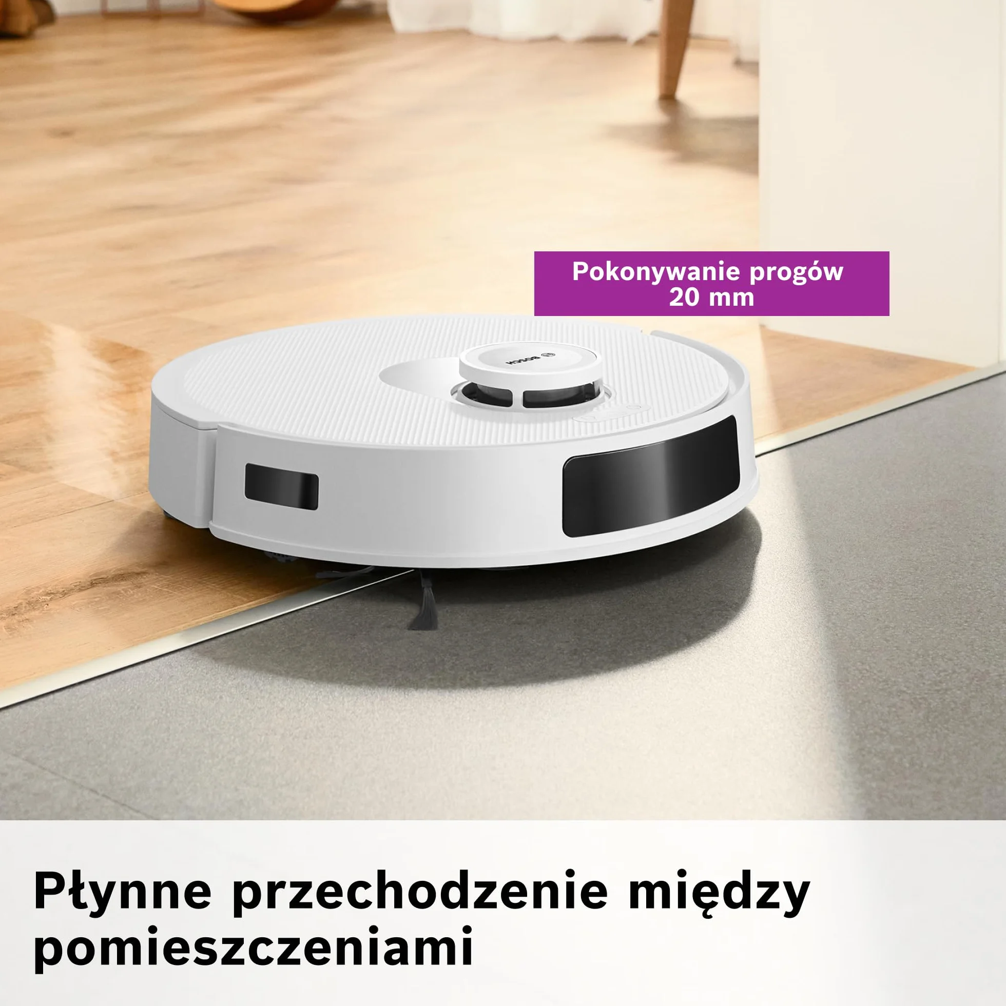 Bosch Spotless+ Robot sprzątający z funkcją mopowania, moc ssania 11 000 Pa, statyczna nakładka mopującą, stacja czyszczącą, nawigacją Smart Vision, aplikacja Bosch Home Connect, BCRD1W, biały
