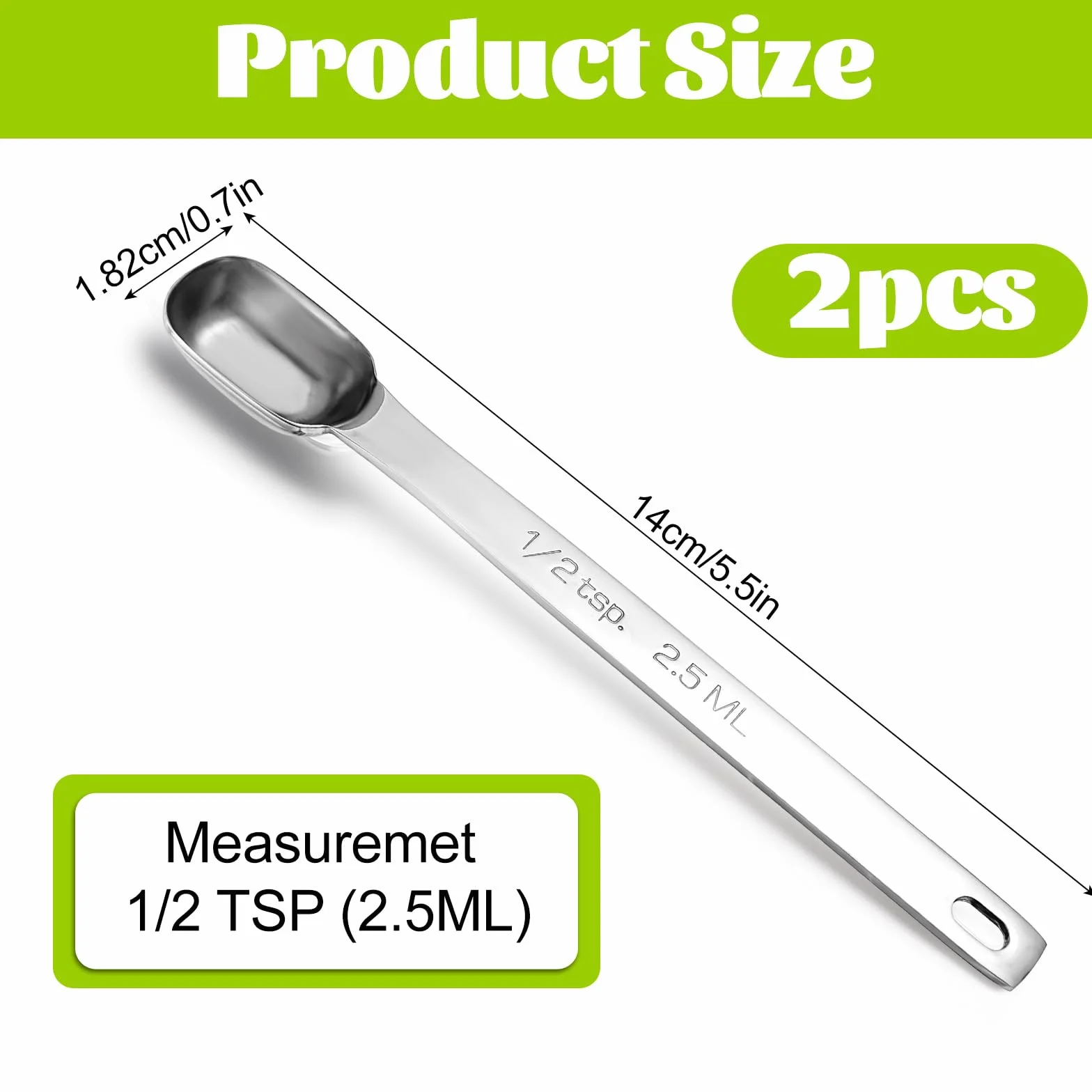 Łyżki miarowe ze stali nierdzewnej 2,5 ml 1/2 TSP prostokątna długa rączka
