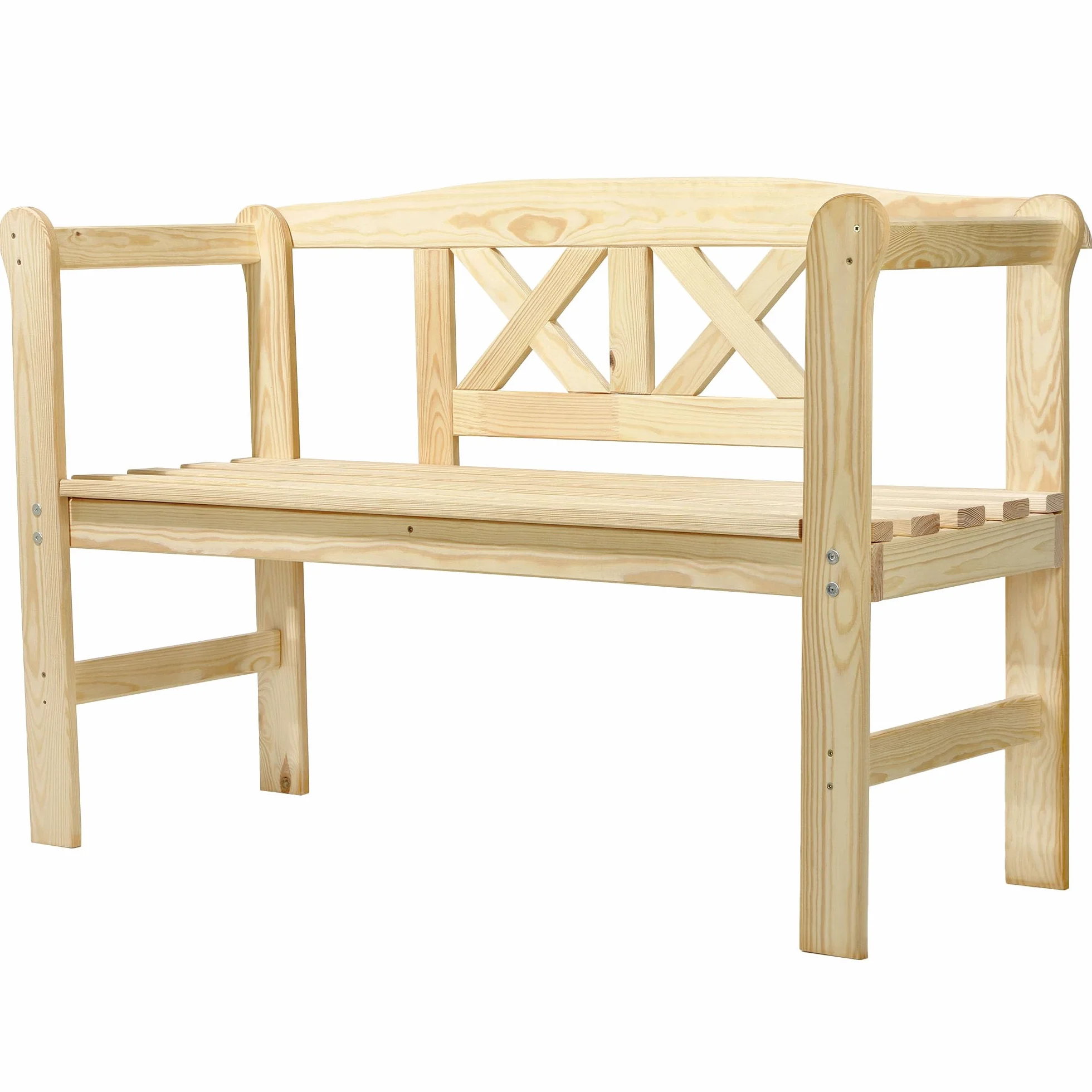 KADAX Ławka ogrodowa 119x44x76cm kolor naturalny, z litego drewna, odporna na warunki atmosferyczne, z oparciem zapewnia wygodne siedzisko na taras, balkon i do ogrodu
