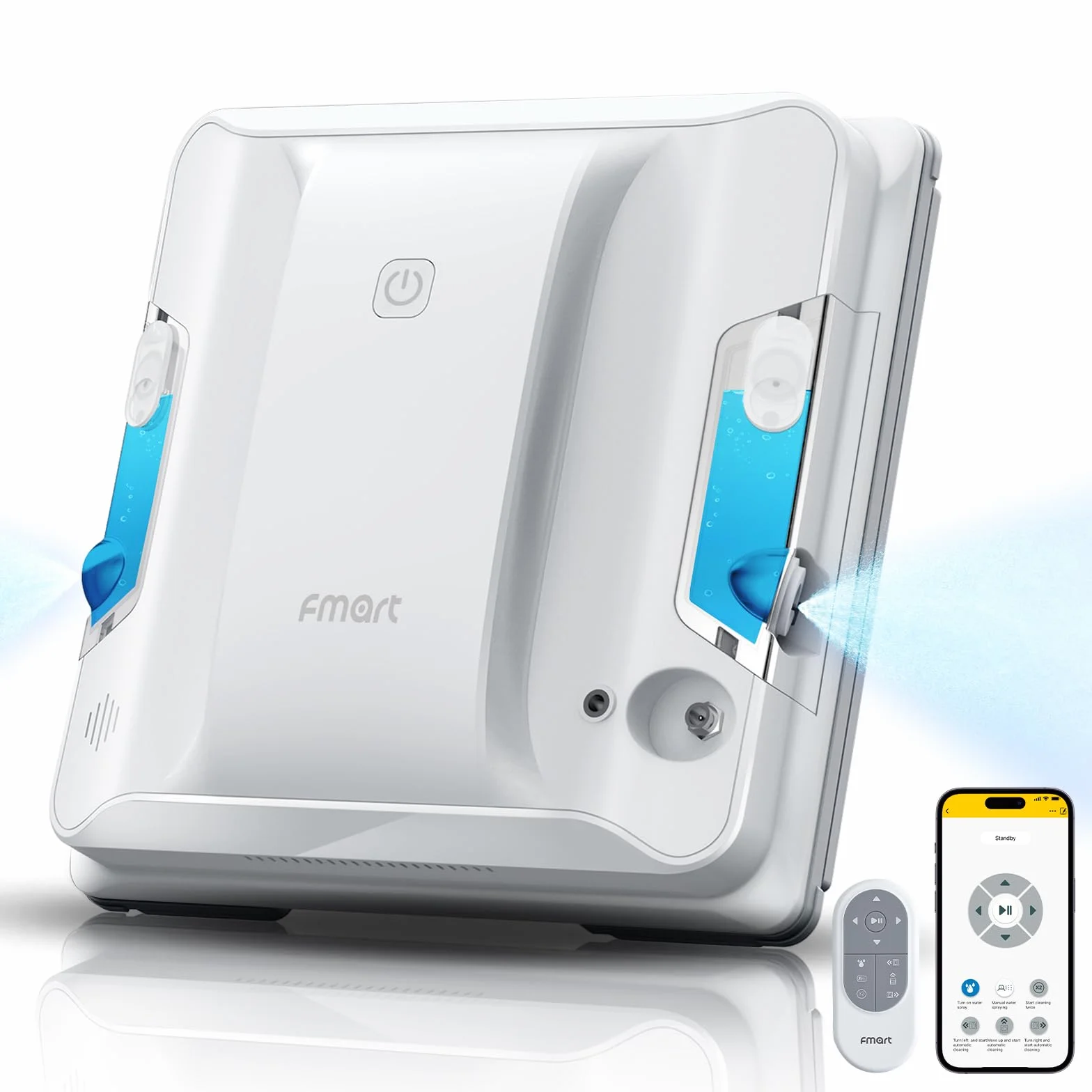 Fmart W7 robot do mycia okien z funkcją spryskiwania, automatyczny robot okienny, duża moc ssania 3800 Pa, zbiornik na wodę 50 ml, automatyczne planowanie toru, sterowanie za pomocą aplikacji