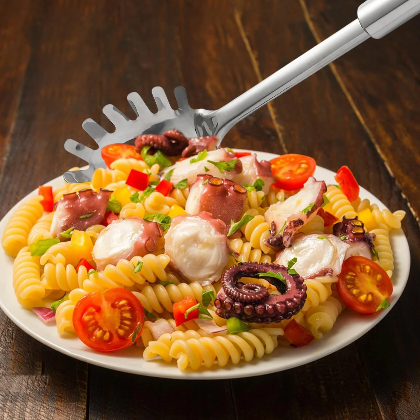 Szczypce do spaghetti ze stali nierdzewnej, profesjonalna łyżka do makaronu z ergonomicznym uchwytem