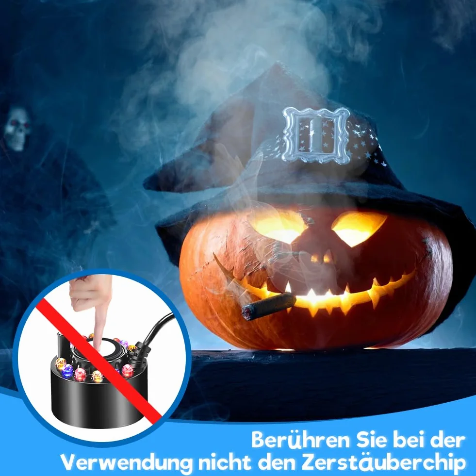 Joycabin Ultradźwiękowy nebulizator, mini maszyna do wytwarzania mgły, 12 diod LED, do wytwarzania mgły, mgły wodnej, nawilżacz powietrza na Halloween, fontanna, fontanna wodna, krajobraz doniczkowy,