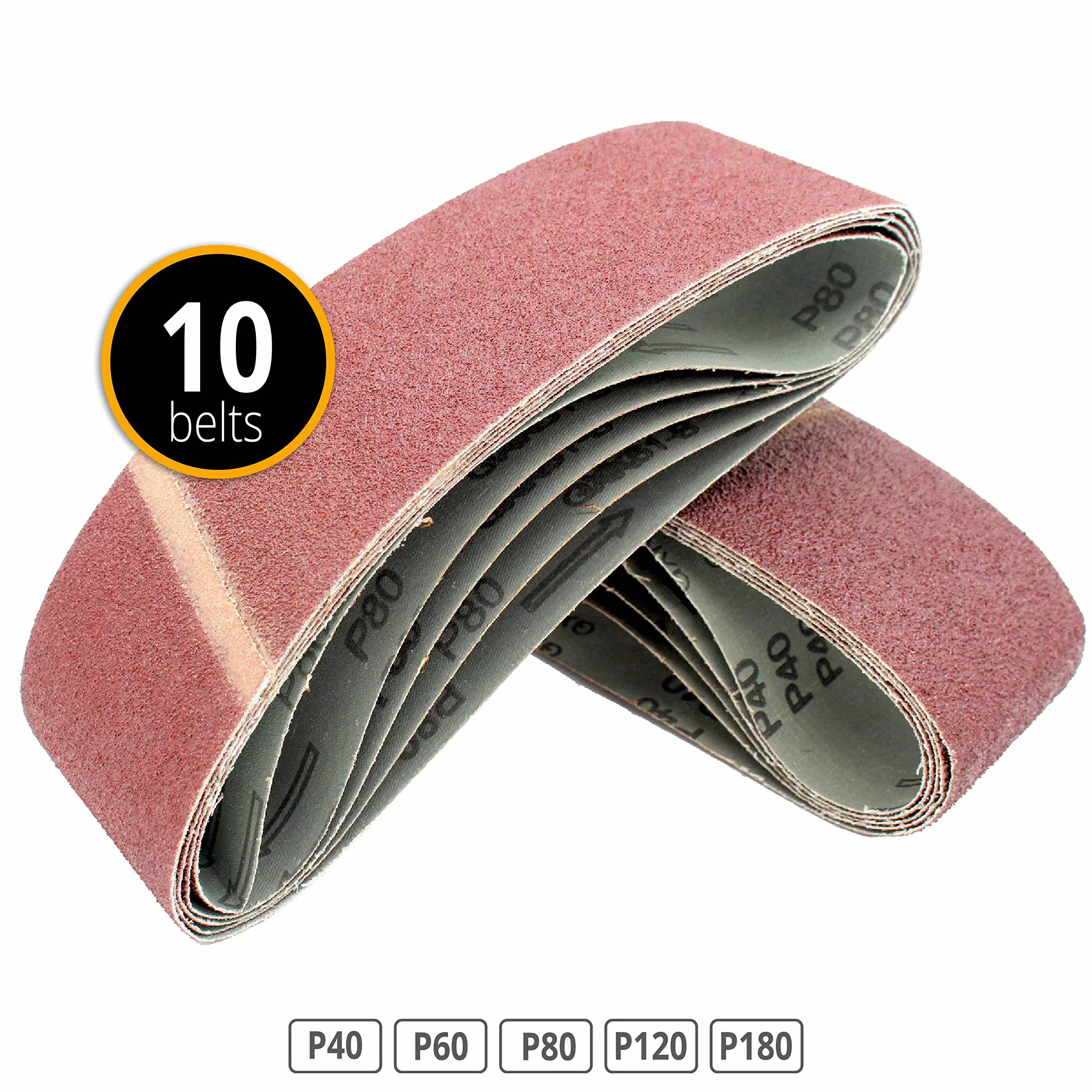 FD-Workstuff Opona szlifierska 10 sztuk premium, 75 x 533 mix, każda 2 x ziarnistość 40, 60, 80, 120, 180 I szlifierka taśmowa, 75 x 533 mm