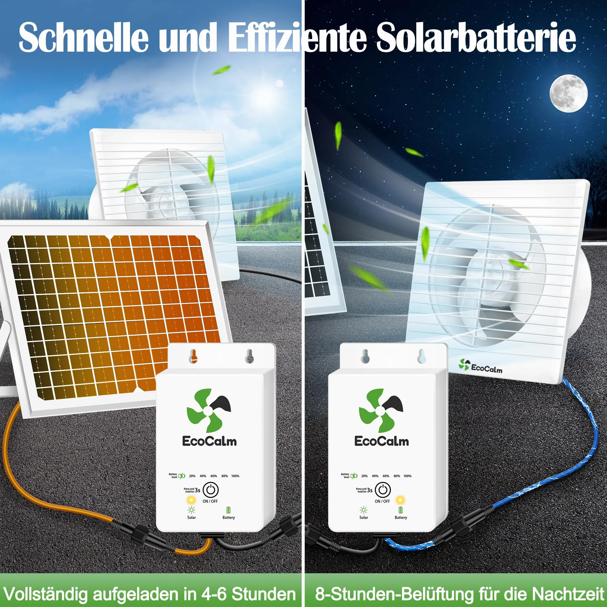 Wentylator solarny z baterią, wentylator zasilany energią słoneczną 200 mm z panelem słonecznym 12 V i kablem 4,5 m, wentylator wyciągowy do szklarni, szopy, poddasza