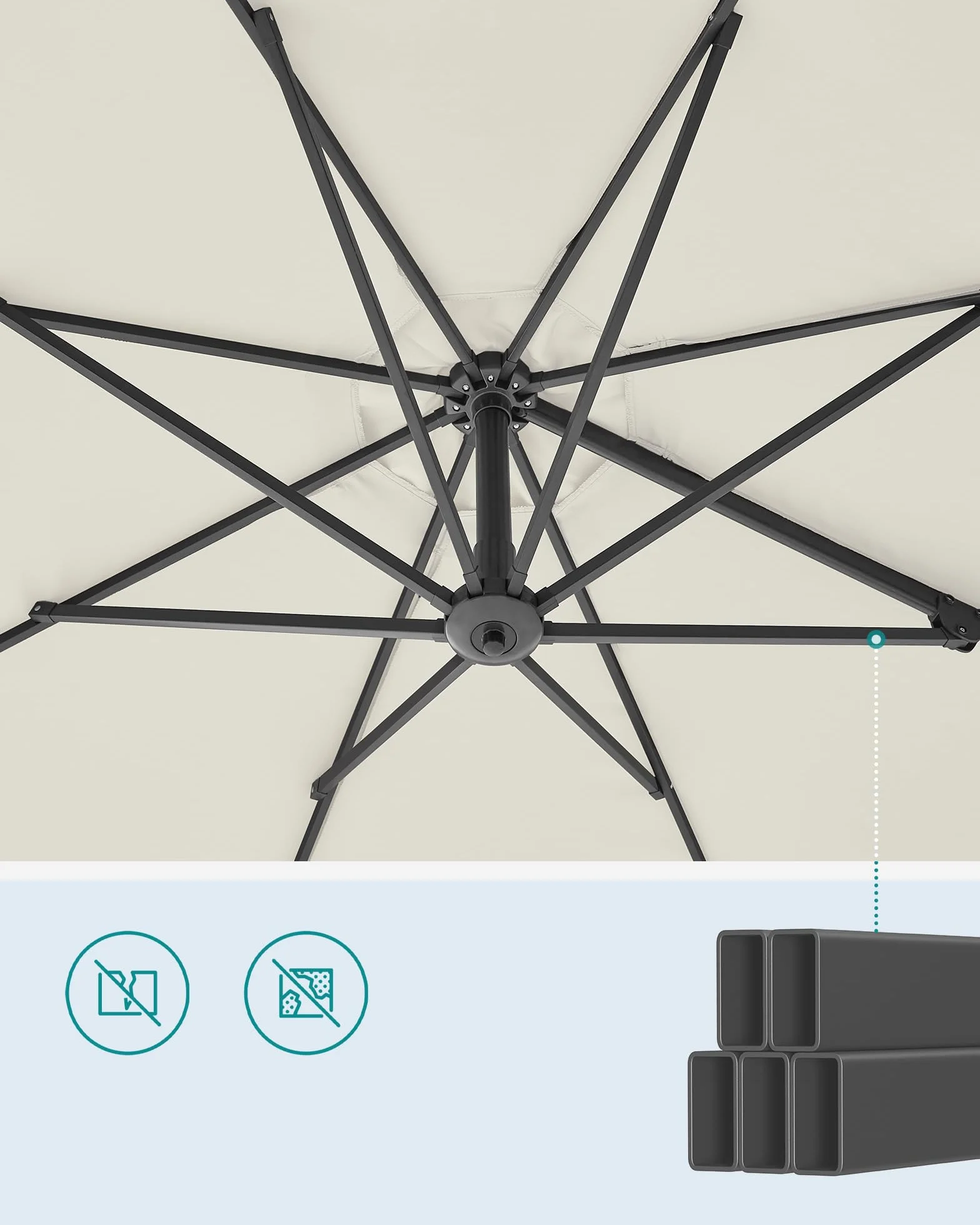 SONGMICS Parasol przeciwsłoneczny, 300 cm, UPF 50+, parasol ogrodowy, obracany o 360°, bezstopniowo regulowany kąt nachylenia, z korbą, stopka krzyżowa