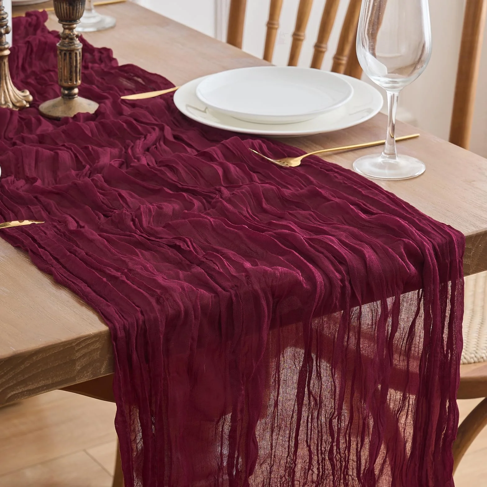 2 bieżniki na stół, obrus, obrusy w stylu boho, rustykalny obrus na wesele, dekoracja stołu, 90 x 300 cm (czerwone wino, 90 x 300 cm, 2 sztuki)