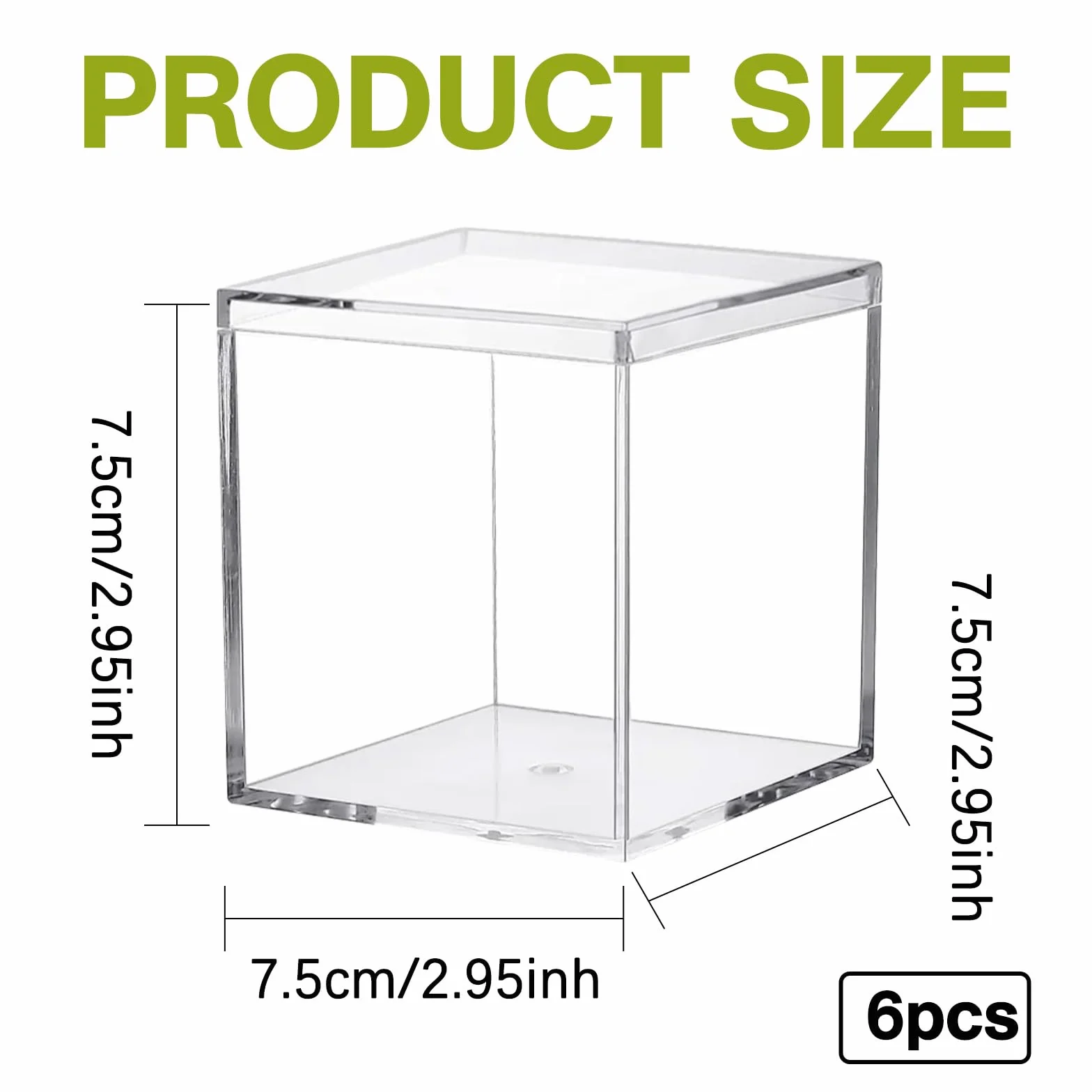 6 sztuk, 7,5 x 7,5 x 7,5 cm, małe akrylowe pudełko, przezroczyste, z pokrywką, małe kwadratowe pudełko akrylowe, pudełko do przechowywania, na biżuterię, witrynę, opakowanie na słodycze