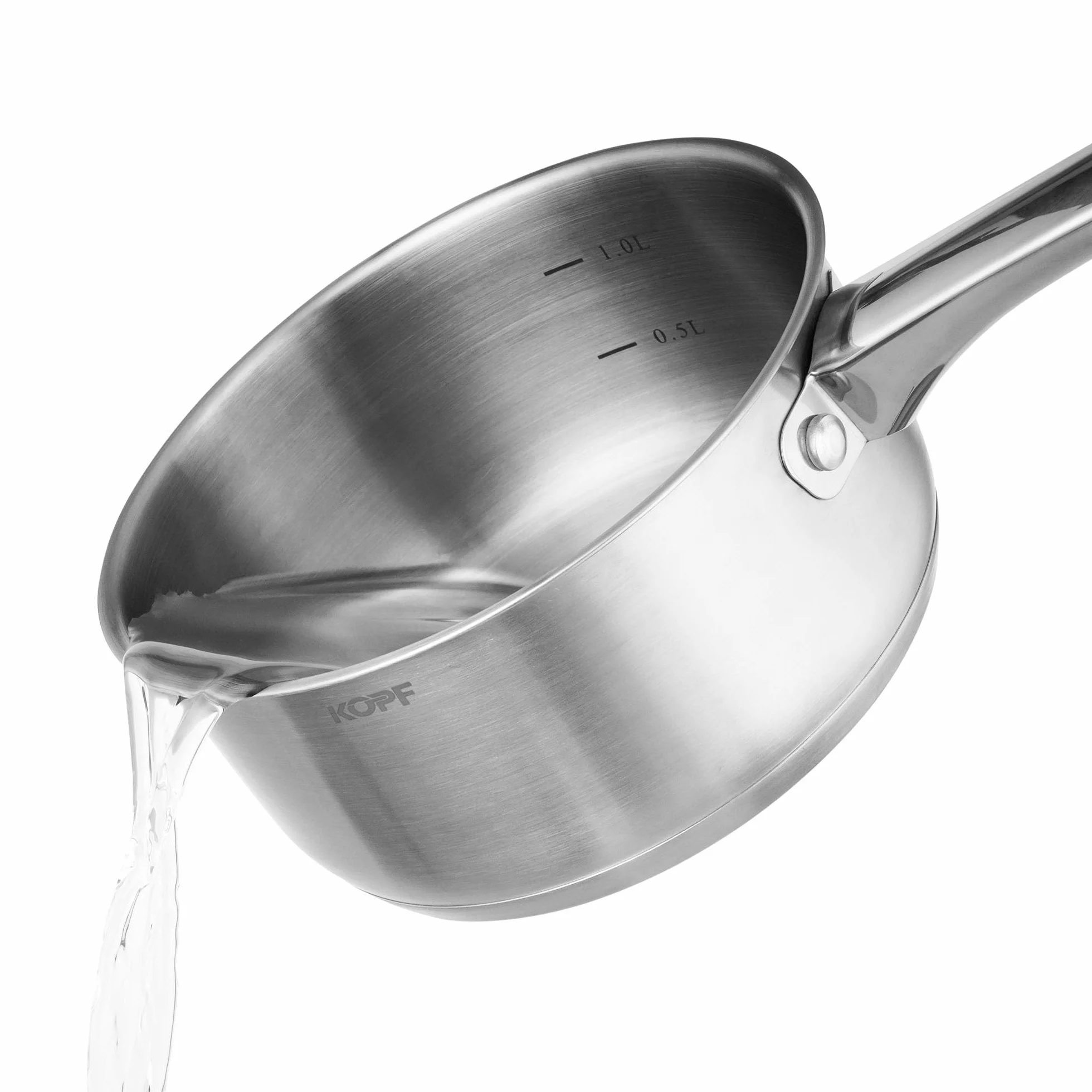 KOPF Clara 8-częściowy zestaw garnków indukcyjnych | nadaje się do piekarnika i zmywarek | zestaw garnków do wszystkich rodzajów kuchenek | 4 garnki, 1 rondel, 3 szklane pokrywki | skala litrów | stal