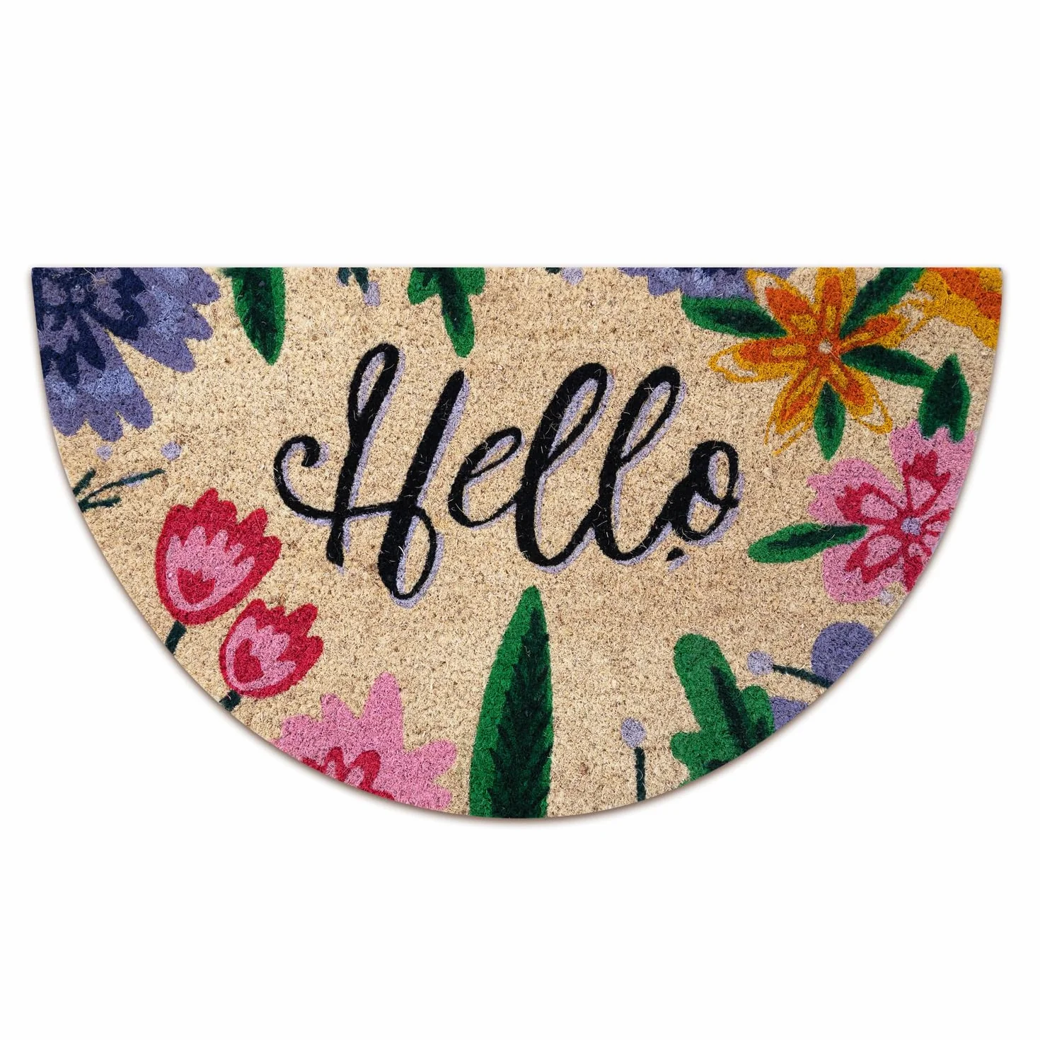 Wycieraczka z włókna kokosowego - Hello - 40x70 cm - Wycieraczka zewnętrzna - Wycieraczka pod drzwi wejściowe na zewnątrz - Półksiężyc Wycieraczki na zewnątrz