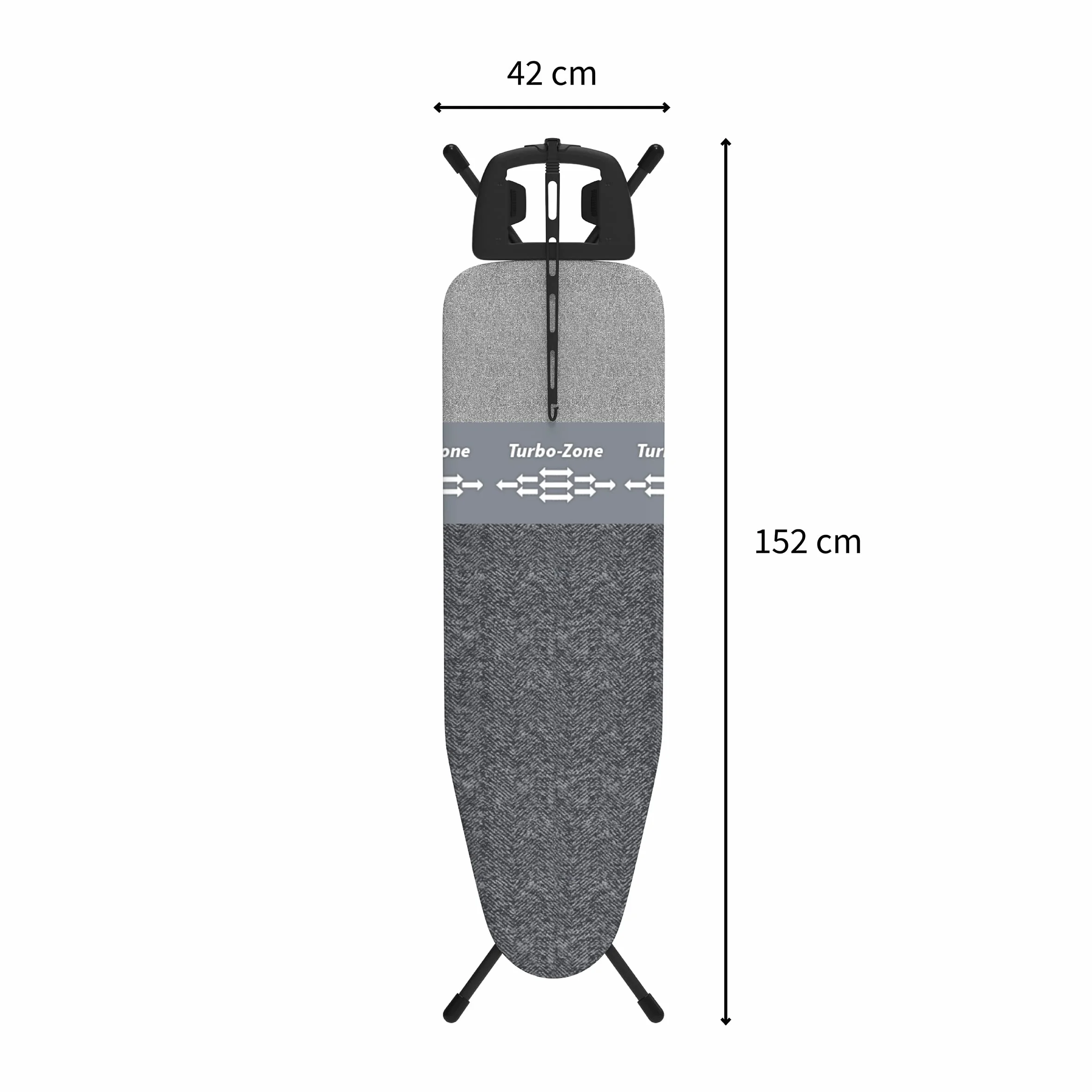 Rörets Dual Action deska do prasowania, technologia Turbo & Park Zone, 4-warstwowa tapicerka i pokrowiec, z regulacją wysokości, stabilna półka na żelazko, uchwyt na kabel, powierzchnia prasowania 38