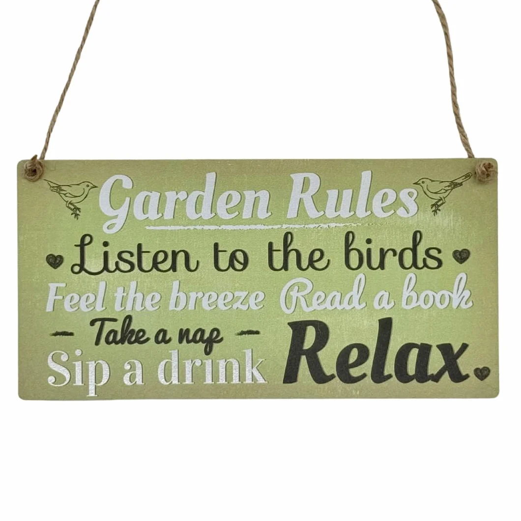 Second Ave Garden Rules Relax drewniany wiszący prostokąt dom ogród znak tablica