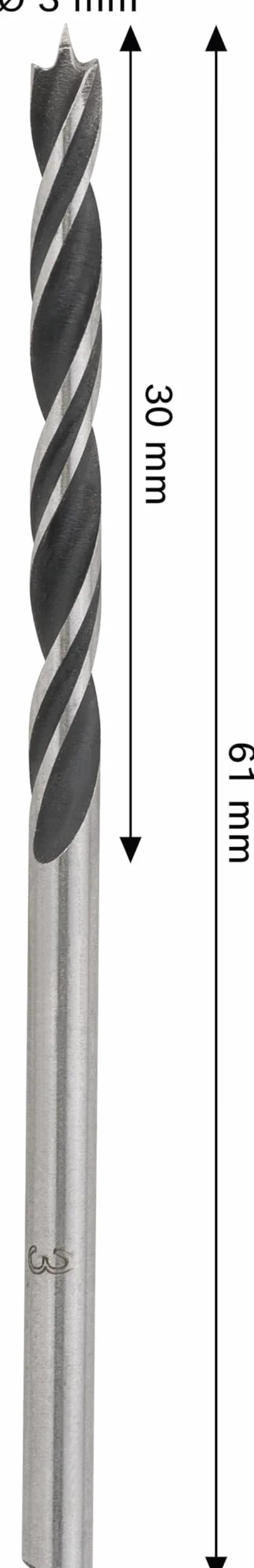 Bosch 1x Wiertło PRO Wood Brad Point (do Miękkie drewno, Ø 3,00 mm, Professional Akcesoria Wiertarki/Wkrętarki)