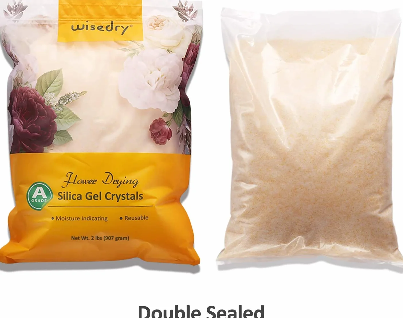 Wisedry Żel krzemionkowy do suszenia kwiatów 4,5 kg, żel krzemionkowy do suszenia kwiatów, 2 opakowania po 2,3 kg każde, z wskaźnikiem, wielokrotnego użytku