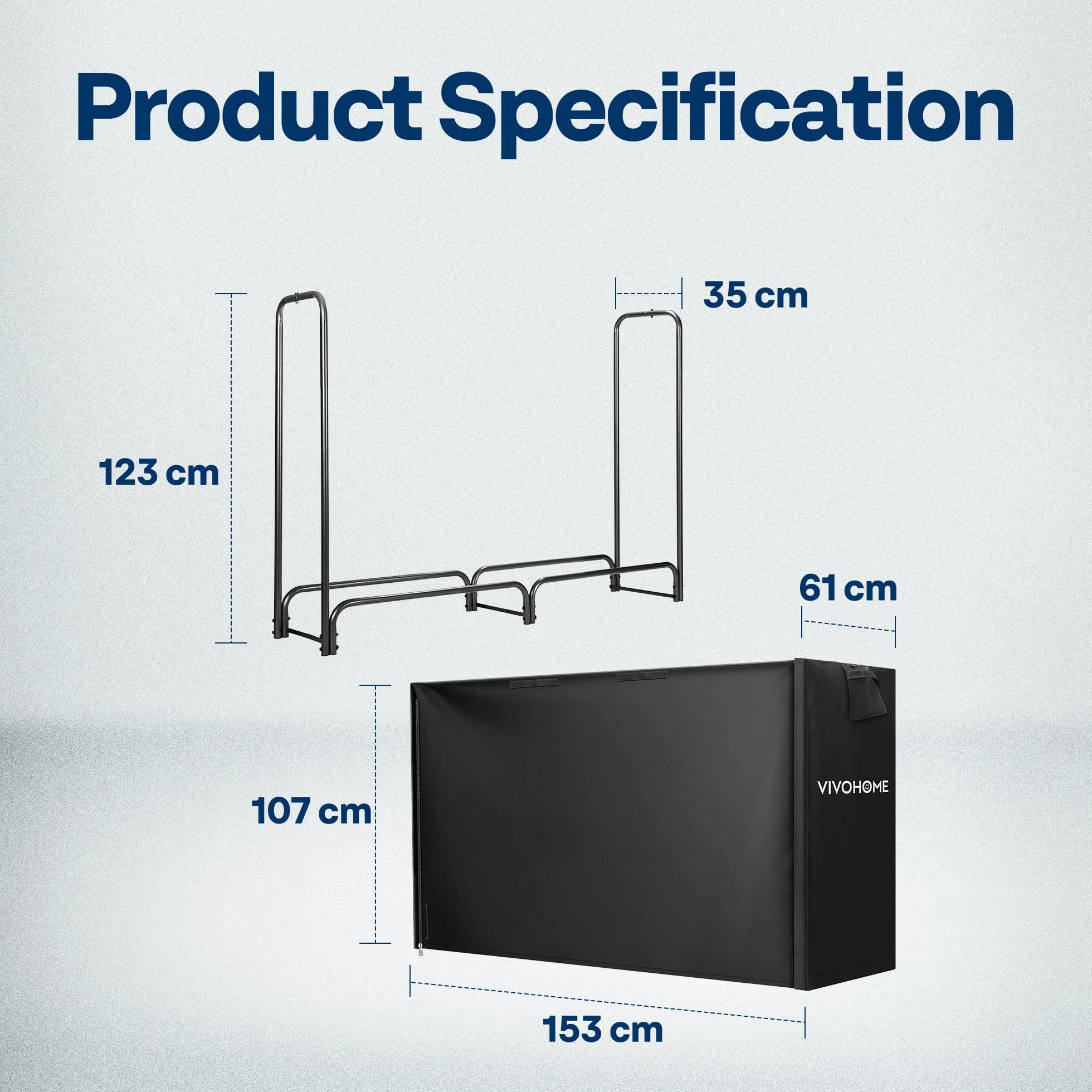 VIVOHOME 1,5 m Wytrzymały Stojak do Przechowywania Drewna Opałowego do Użytku Wewnątrz i na Zewnątrz z Pokrywą Zestaw Kombi Czarny