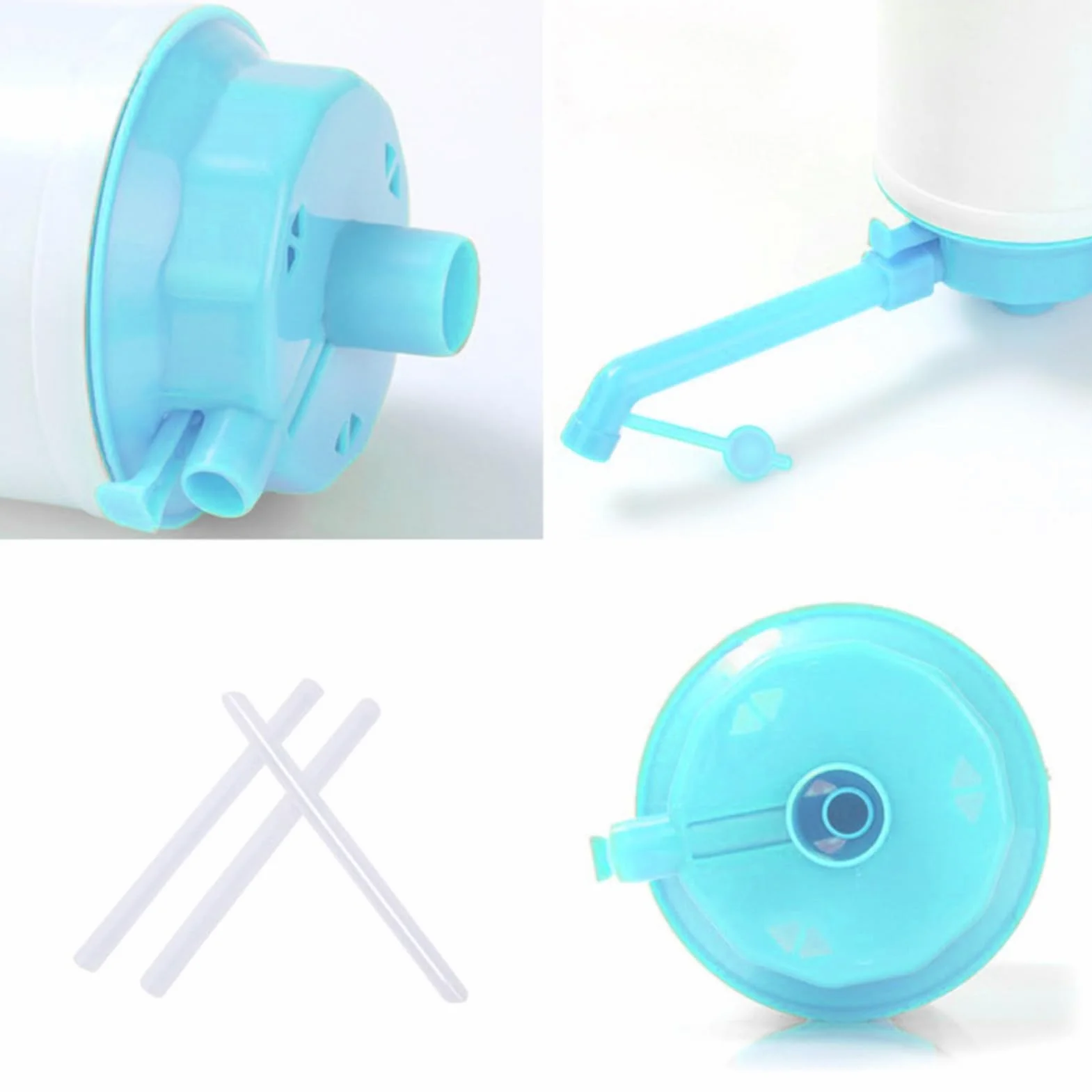Water Gallon Dispenser, Manual Water Bottle Pump, Leakproof Hand Press Spout, Adjustable Tube Length, for Home Camping Agency Use, 7.09x3.15x3.94 Inches, Blue, 1 Piece