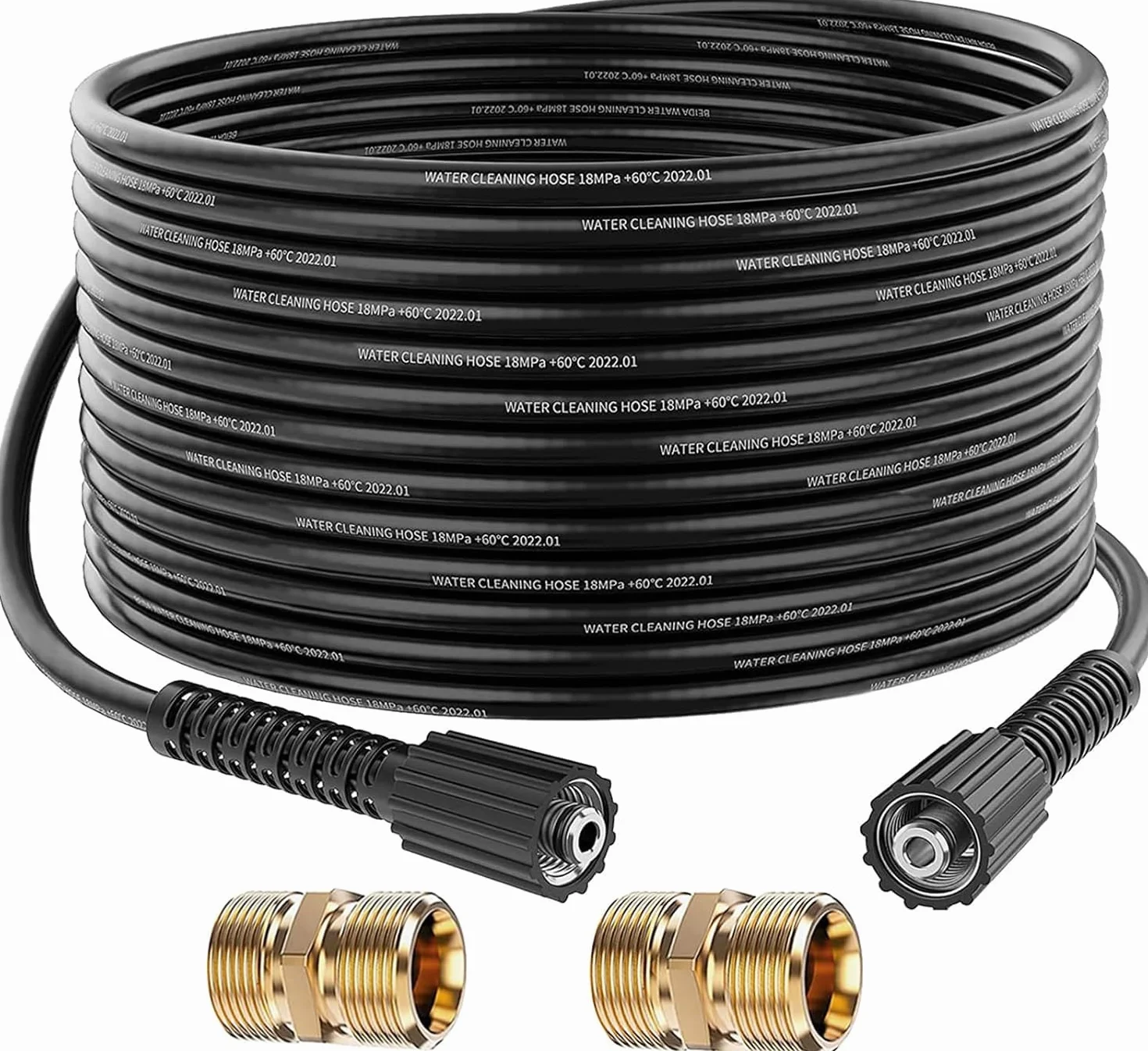 StoneBanks Wymienny wąż do myjki wysokociśnieniowej 10 m, podwójny M22-14 mm, złącze z gwintem żeńskim M22, 14 mm + adapter 15 mm, 2610PSI, wąż przedłużający do mycia strumieniowego, kompatybilny ze
