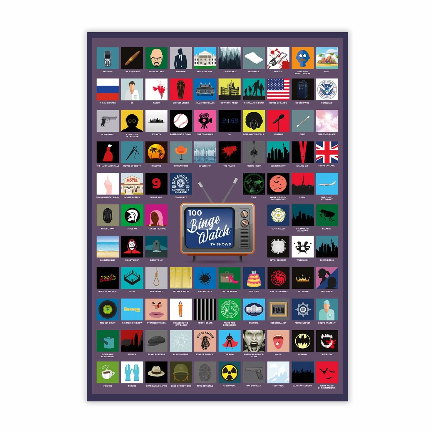 Plakat zdrapka 100 najlepszych seriali - 100 seriali, które musisz zobaczyć - Mad Monkey