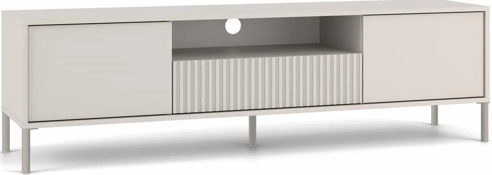 ADGO – Szafka RTV – Kaszmir – 164 x 47 x 40 cm (szer. x wys. x głęb.) – Szafka pod Telewizor z Szufladą, Drzwiczkami i Półką do Salonu – Ryflowany Front – Model KAMARO 160