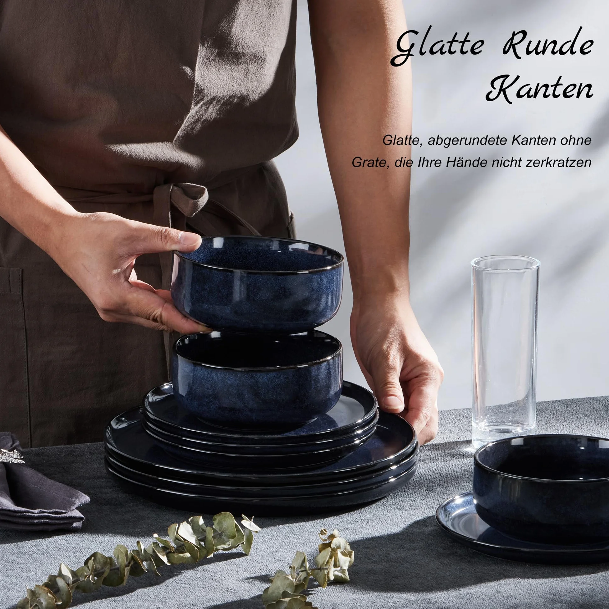 Zestaw naczyń obiadowych Homikit 18-częściowy kamionkowy serwis obiadowy z reaktywną glazurą Universe Blue dla 6 osób