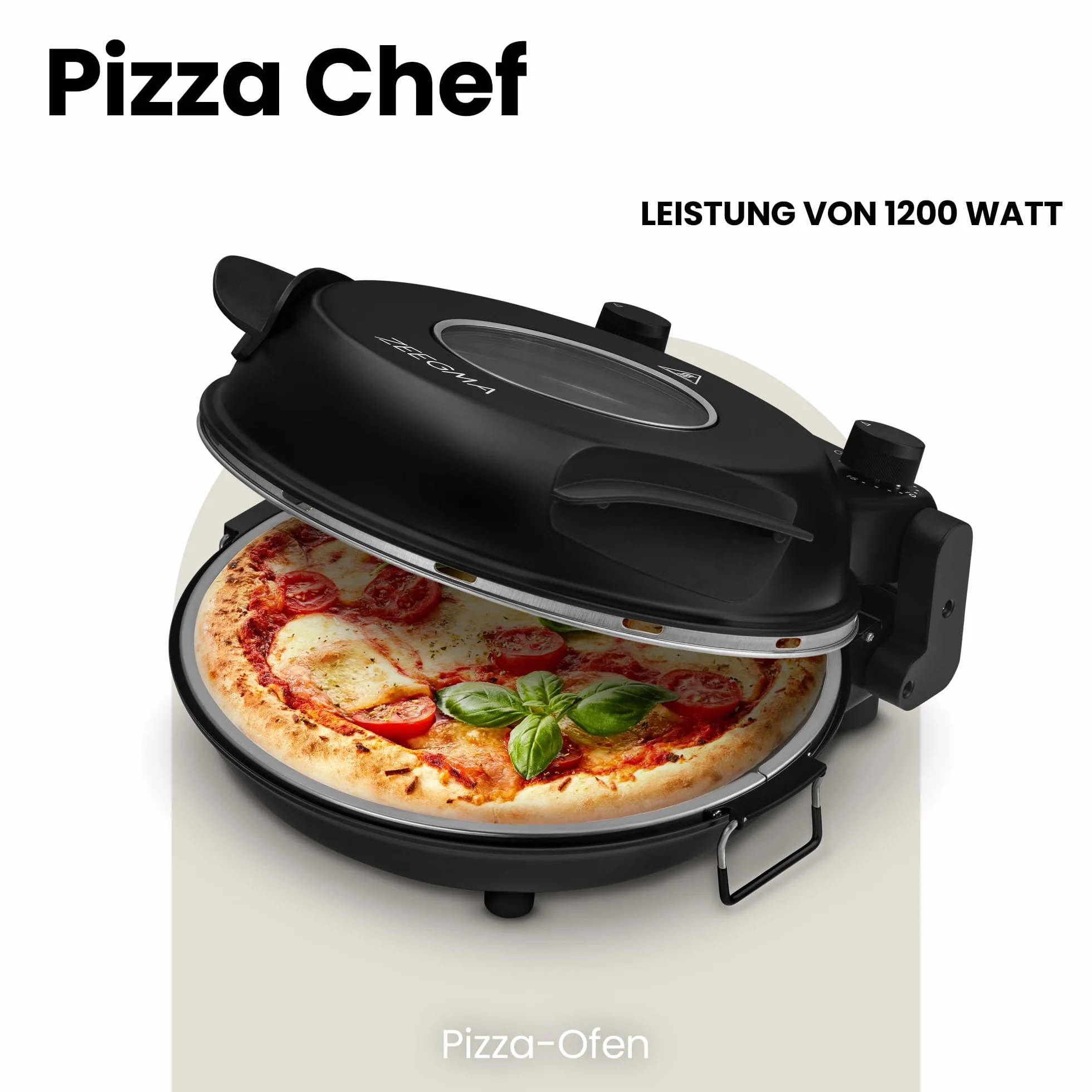 ZEEGMA PIZZA CHEF Elektryczny Piec do Pizzy 1200 W 400°C Kamień Ceramiczny 30 cm
