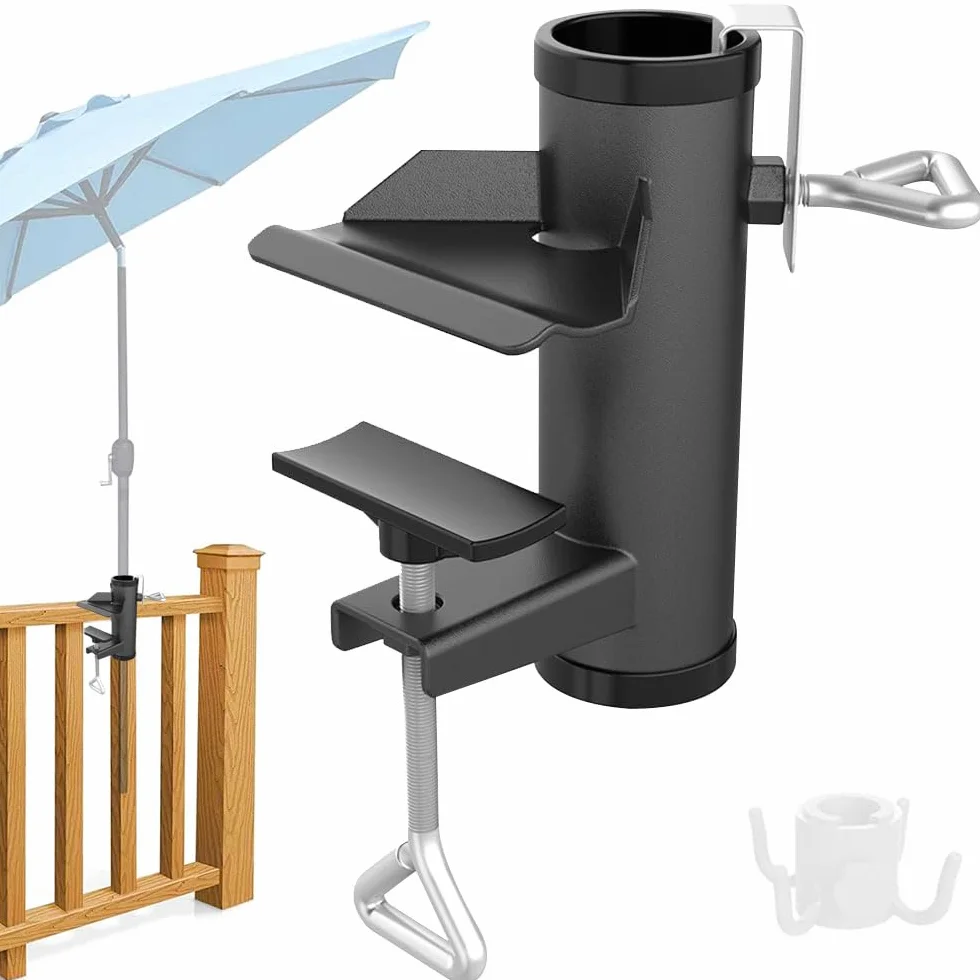 Anyingkai Zacisk do parasola tarasowego, uchwyt na parasol przeciwsłoneczny, uchwyt na balustradę, parasol balkonowy balustrady, stojak na parasol balkonowy (plama)