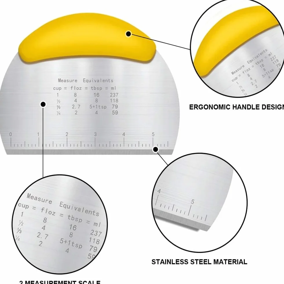 wielofunkcyjny nóż kuchenny – uniwersalny skrobak ze stali nierdzewnej – idealny do cięcia, siekania i pomiaru, od HSYTEK (żółty)