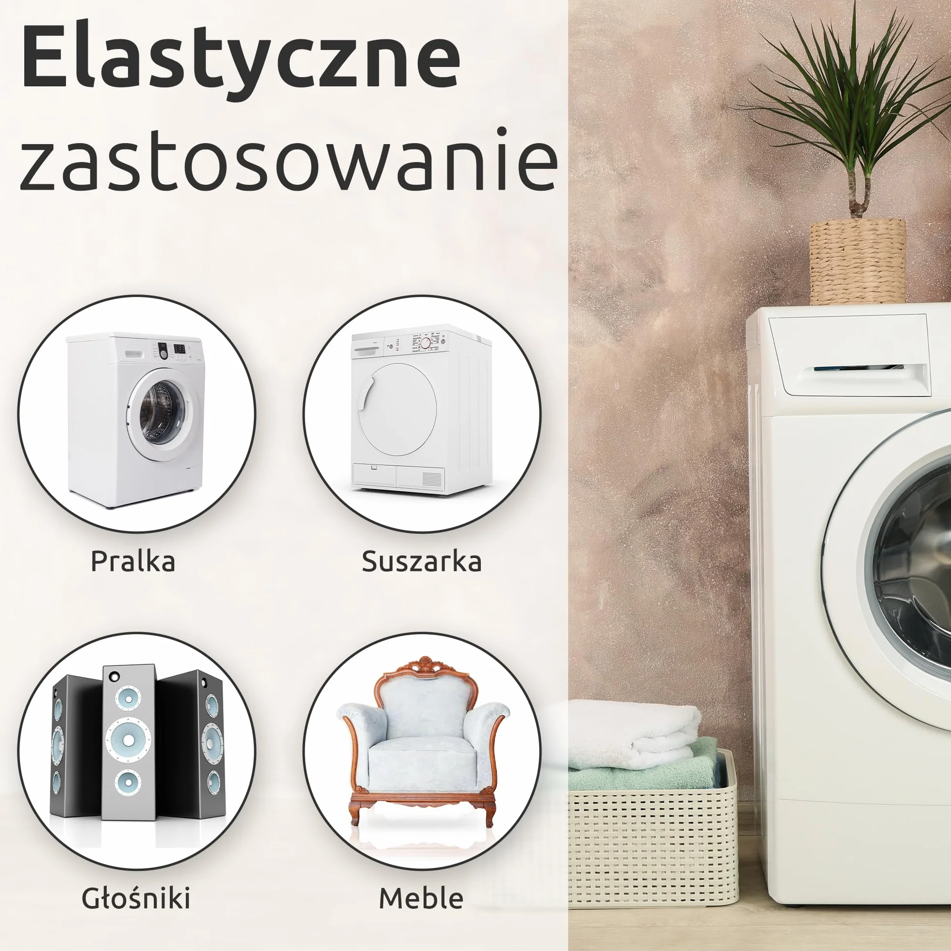 ECENCE Gumowy tłumik drgań pralka 4x suszarka zmywarka, amortyzator drgań, akcesoria, część zamienna, amortyzator, nóżki antypoślizgowe, podkładki amortyzujące AGD czarny