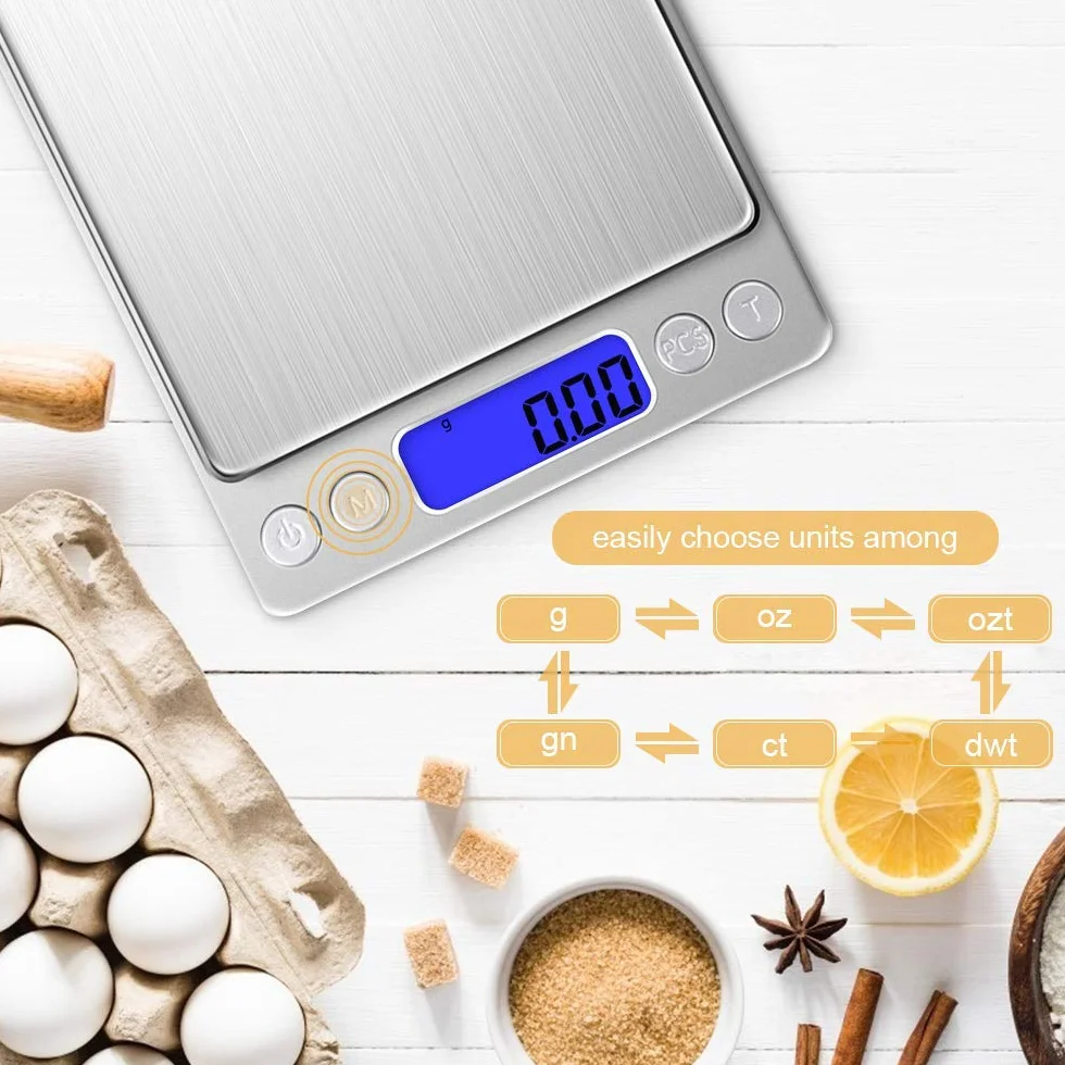 Cyfrowa waga kuchenna ze stali nierdzewnej 500 g/0,01 g LCD