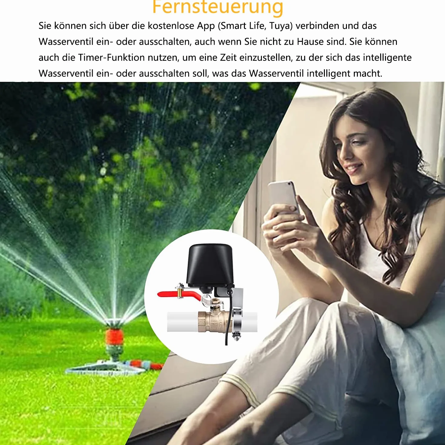 UseeLink Inteligentny zawór wodny, sterowanie zaworem Wi-Fi, sterowanie nawadnianiem, zawór odcinający wodę, bezprzewodowy zawór Smart, kompatybilny z Alexa i Google, nie wymaga koncentratora