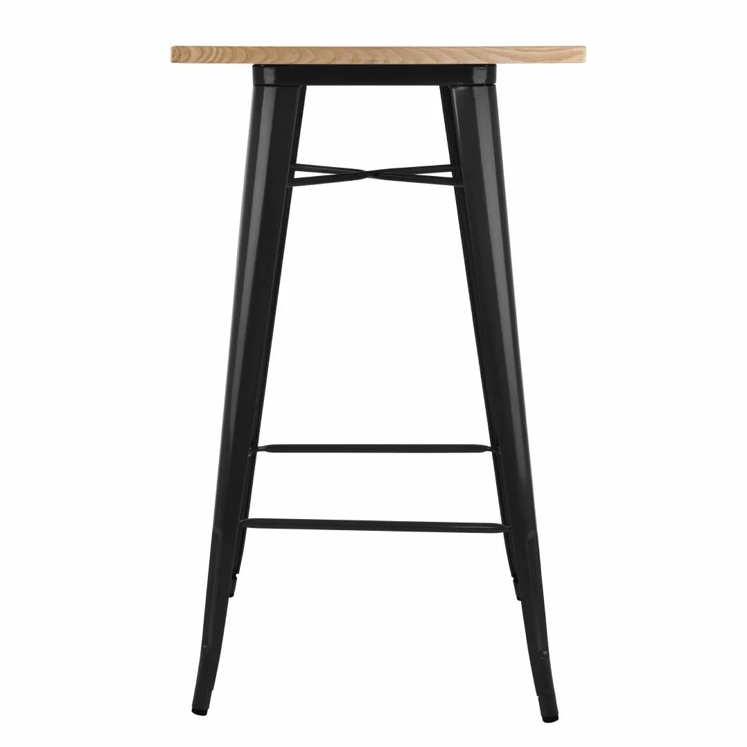 Bolero FB595 stolik barowy z drewnianym blatem, 1040 mm x 600 mm x 600 mm, czarny