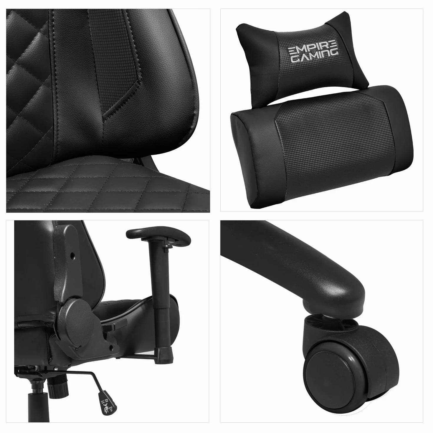 EMPIRE GAMING – krzesło biurowe do gier wyścigowych serii 700 – ultra ergonomiczne, wygodne sportowe siedzisko – regulowane podłokietniki 2D, oparcie na szyję, lędźwiowy kukulski podporę – czarne