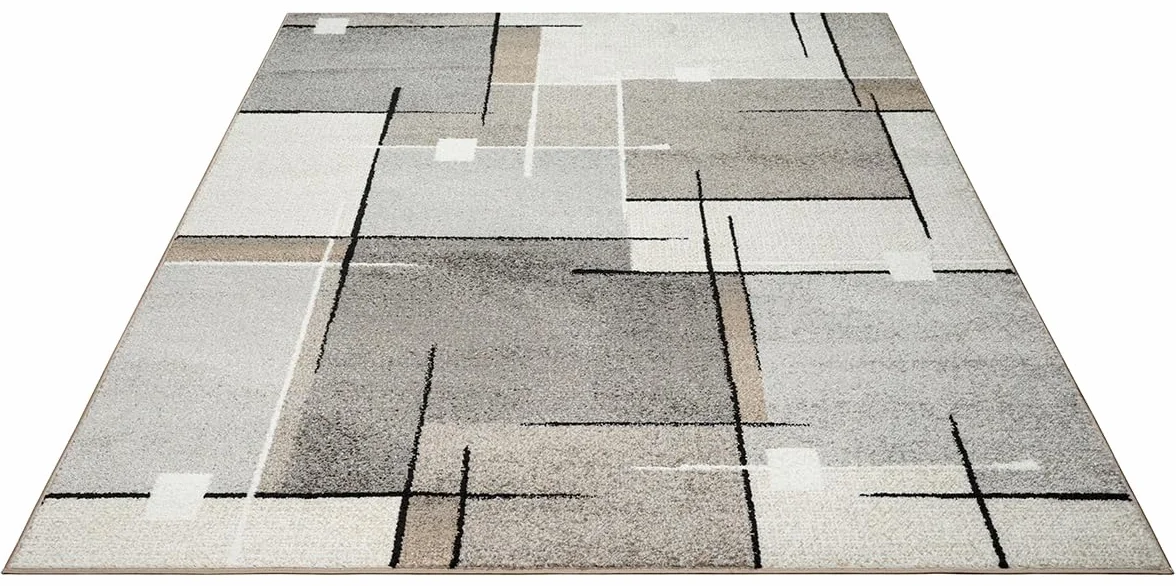 the carpet Pearl Nowoczesny dywan z krótkim włosiem, do salonu, sypialni, cięcie konturowe, geometryczny wzór, w kratę, beżowy, 160 x 220 cm