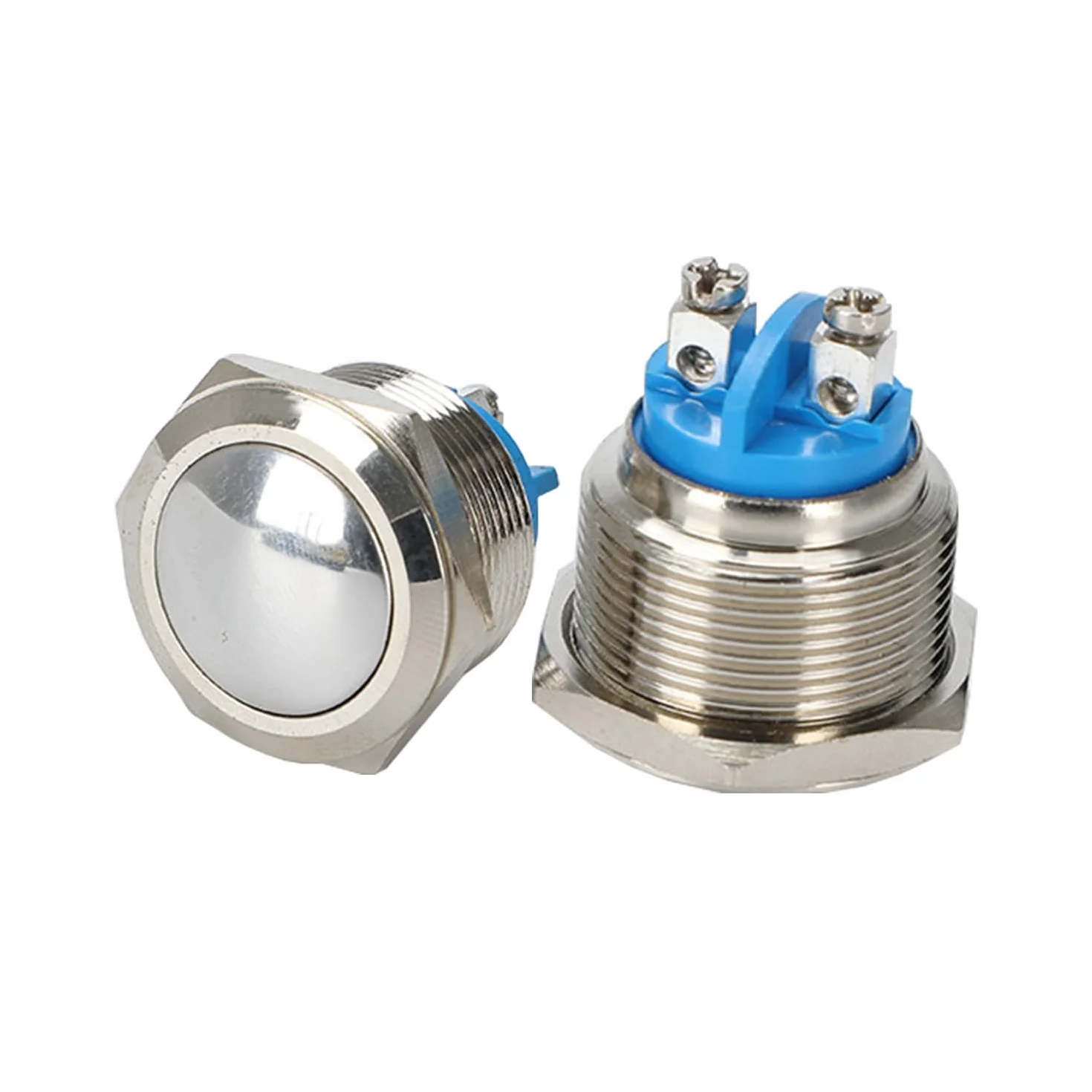 Powice 2X 22mm wodoodporny przełącznik z kulistą głowicą, okrągły z śrubami, metalowy przełącznik wciskany, przełącznik chwilowy 2A/6V/12V/24V Nadaje się do klaksonów, dzwonków samochodowych