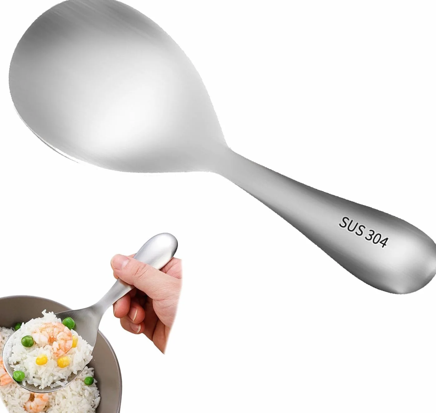 1 sztuka łyżka ze stali nierdzewnej 304, duża gładka łyżka, łyżka do ryżu, chochla, łyżka stołowa, łyżka do serwowania, do domu, kuchni, restauracji, naczynia kuchenne, srebrna
