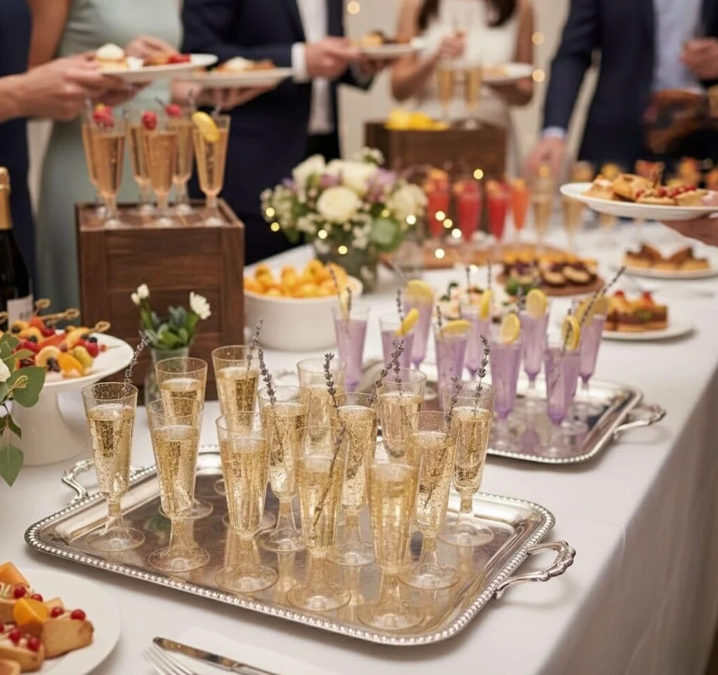 MATANA 50 Eleganckich Plastikowych Filiżanek do Szampana z Złotym Brokatem, 150 ml - Wytrzymałe i Wielokrotnego Użycia - Koktajle, Prosecco, Mimosa - Urodziny, Wesela, Boże Narodzenie i Imprezy