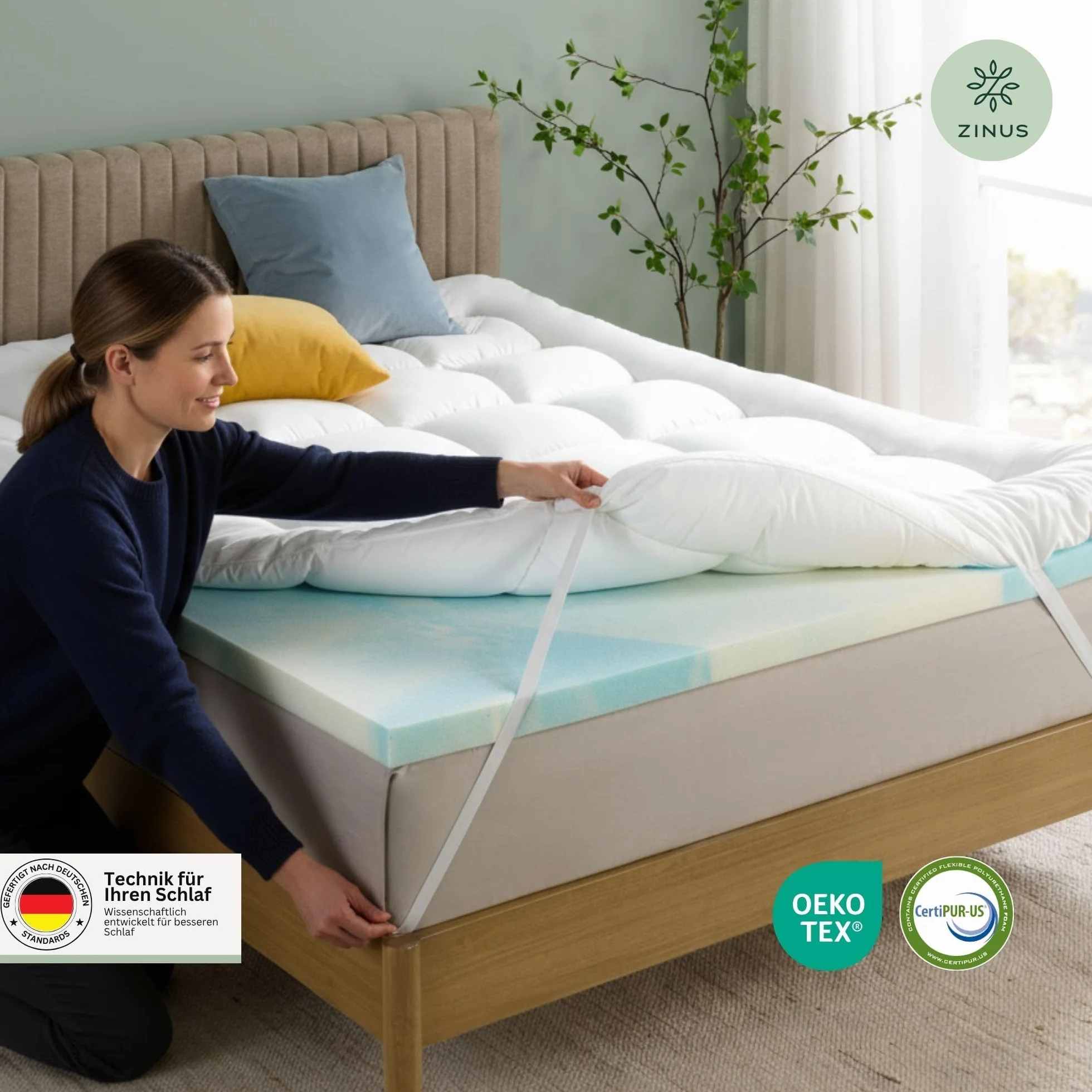 Zinus Mattress Topper, poliester, biały, 200 x 90 cm