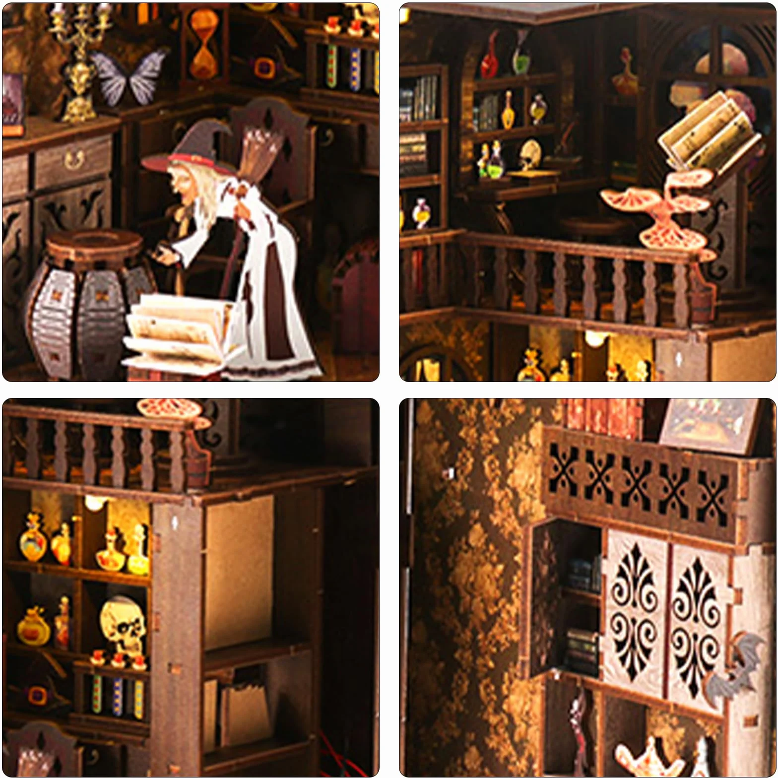 Cuteefun DIY Book Nook Kit, miniaturowa wkładka do książek DIY, drewniana podpórka do książek 3D ze światłem LED, delikatna dekoracja, dorośli i młodzież (magiczna noc)