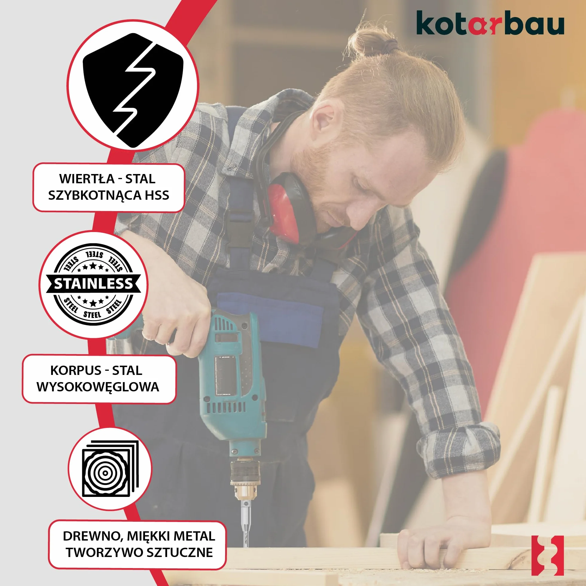 KOTARBAU® Zestaw 3 wierteł do zawiasów samocentrujących HSS stal zestaw 3-częściowy Ø 2 mm / Ø 2,8 mm / Ø 3,6 mm wiertło centrujące drewno 1/4 cala zestaw wierteł sześciokątnych