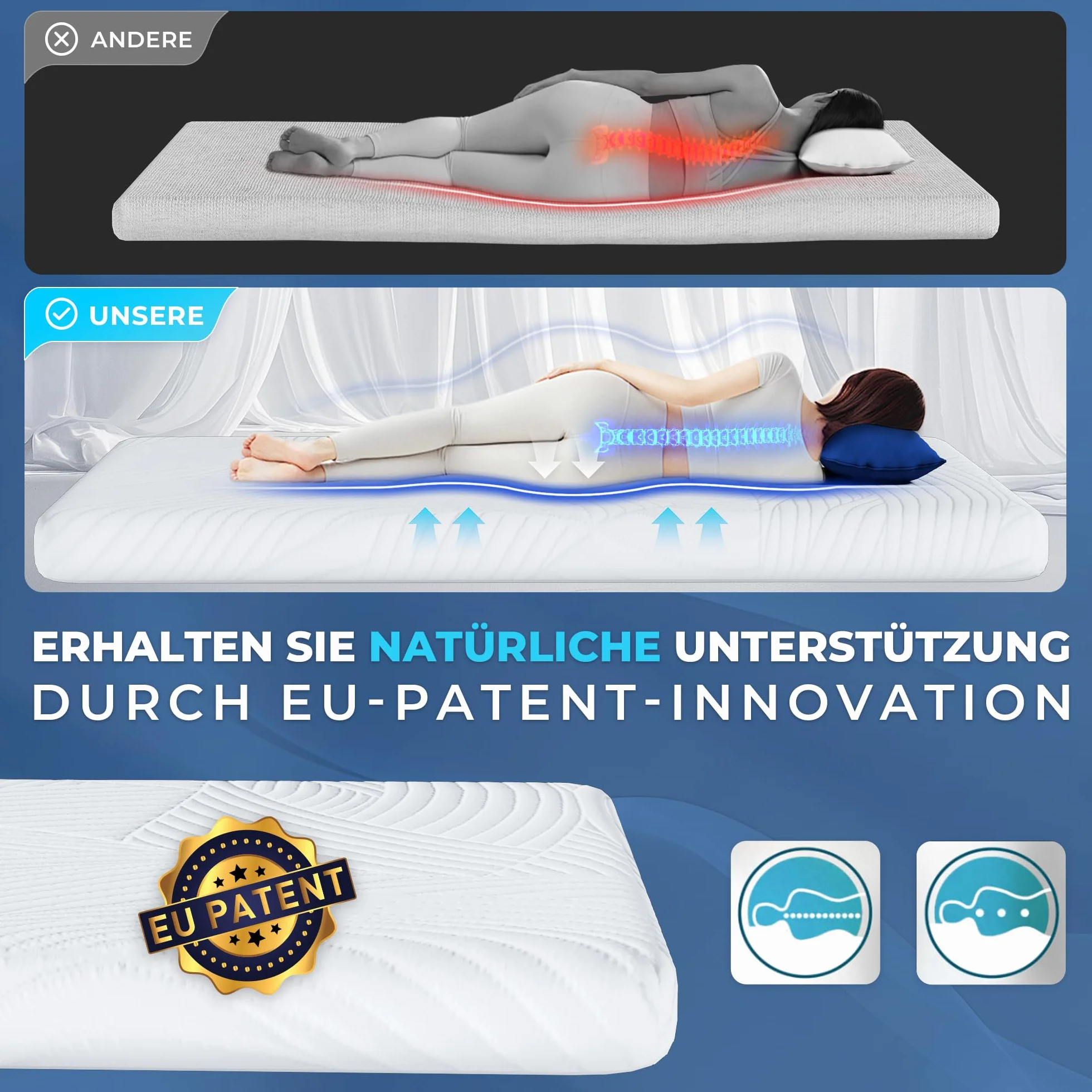 Nakładka na materac 160x200 cm – 5 cm pianka memory, miękka i wygodna nakładka nawierzchniowa z pianki Visco, ergonomiczne podparcie, idealna na łóżko, kanapę lub do kampera
