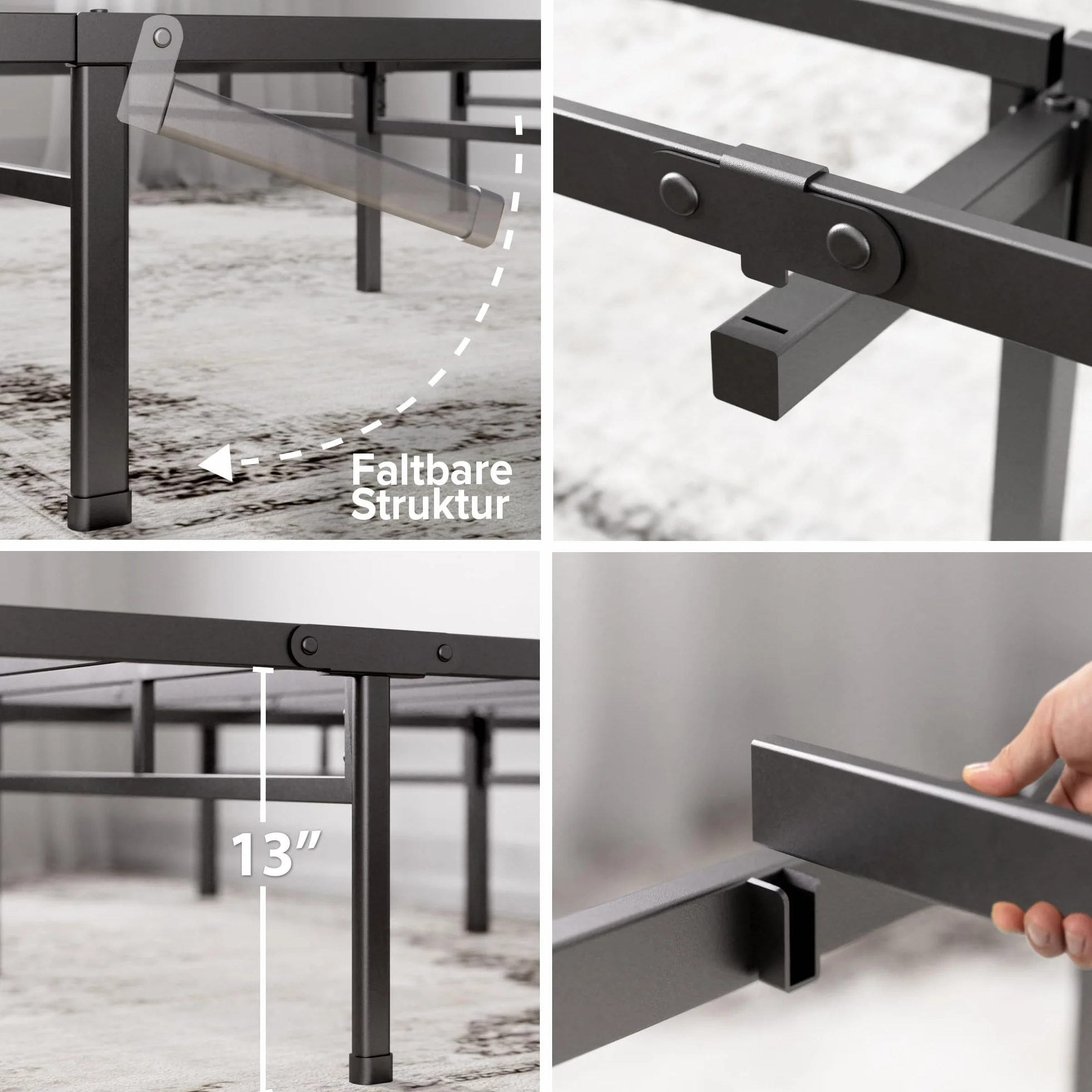 Zinus Justin łóżko 90 x 200 cm – wysokość 36 cm z miejscem do przechowywania pod łóżkiem – metalowa platforma – czarne