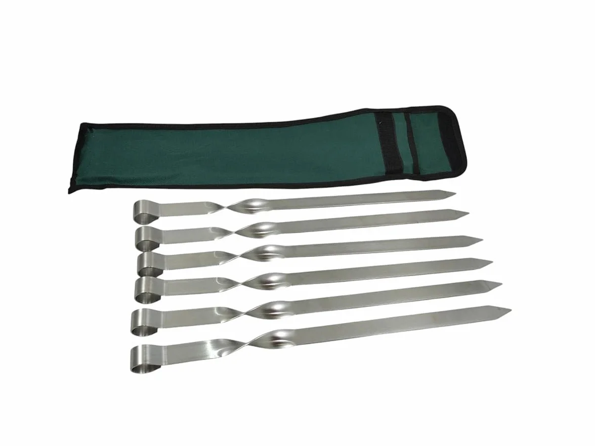 6 szpikulców do grilla Adana Kebab z stali nierdzewnej grubości 2 mm, 40 cm długości i 2 cm szerokości – optymalne do grilla gazowego