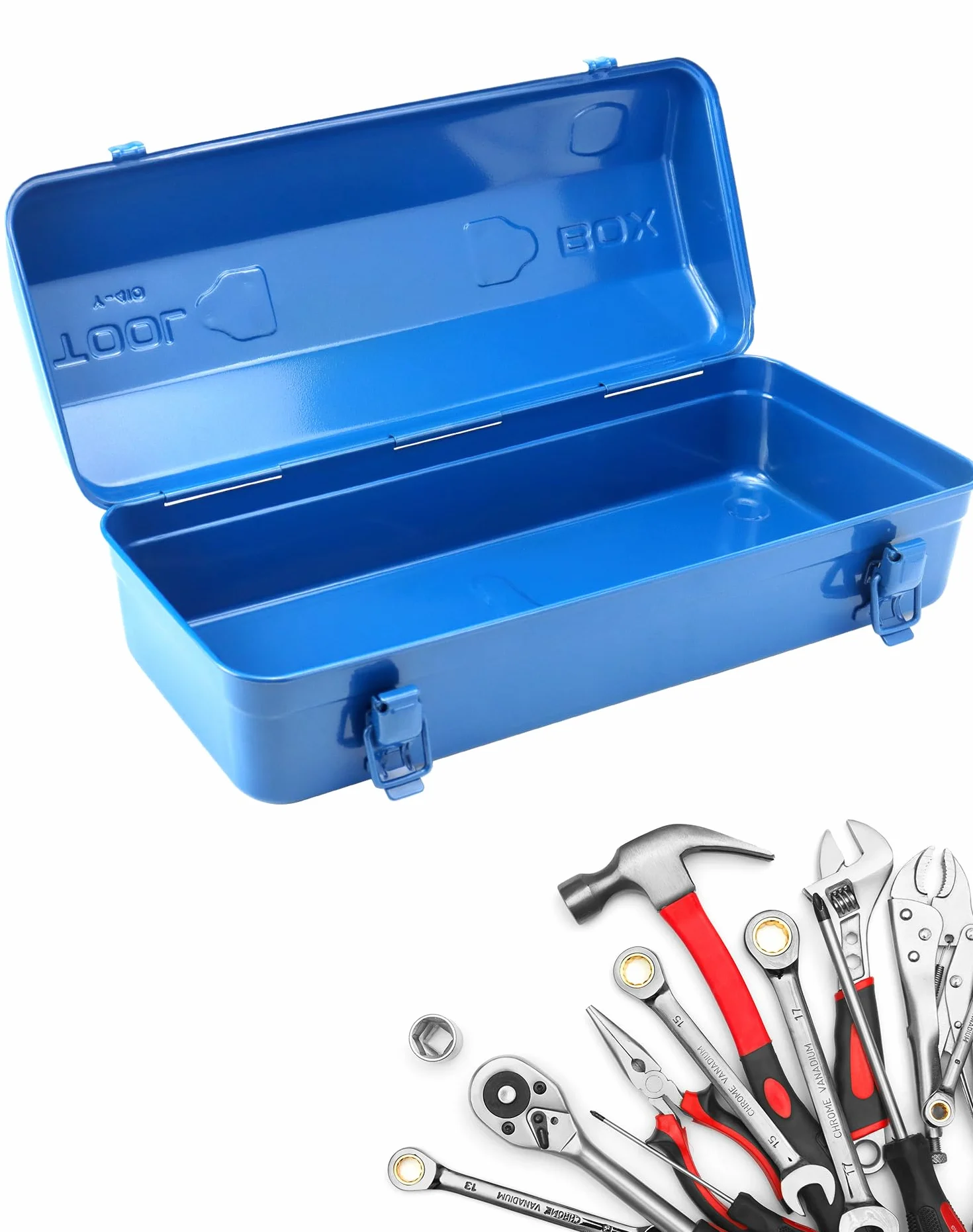 QWORK® Metalowa skrzynka narzędziowa 41 cm, przenośne pudełko do przechowywania narzędzi, z klamrą blokującą