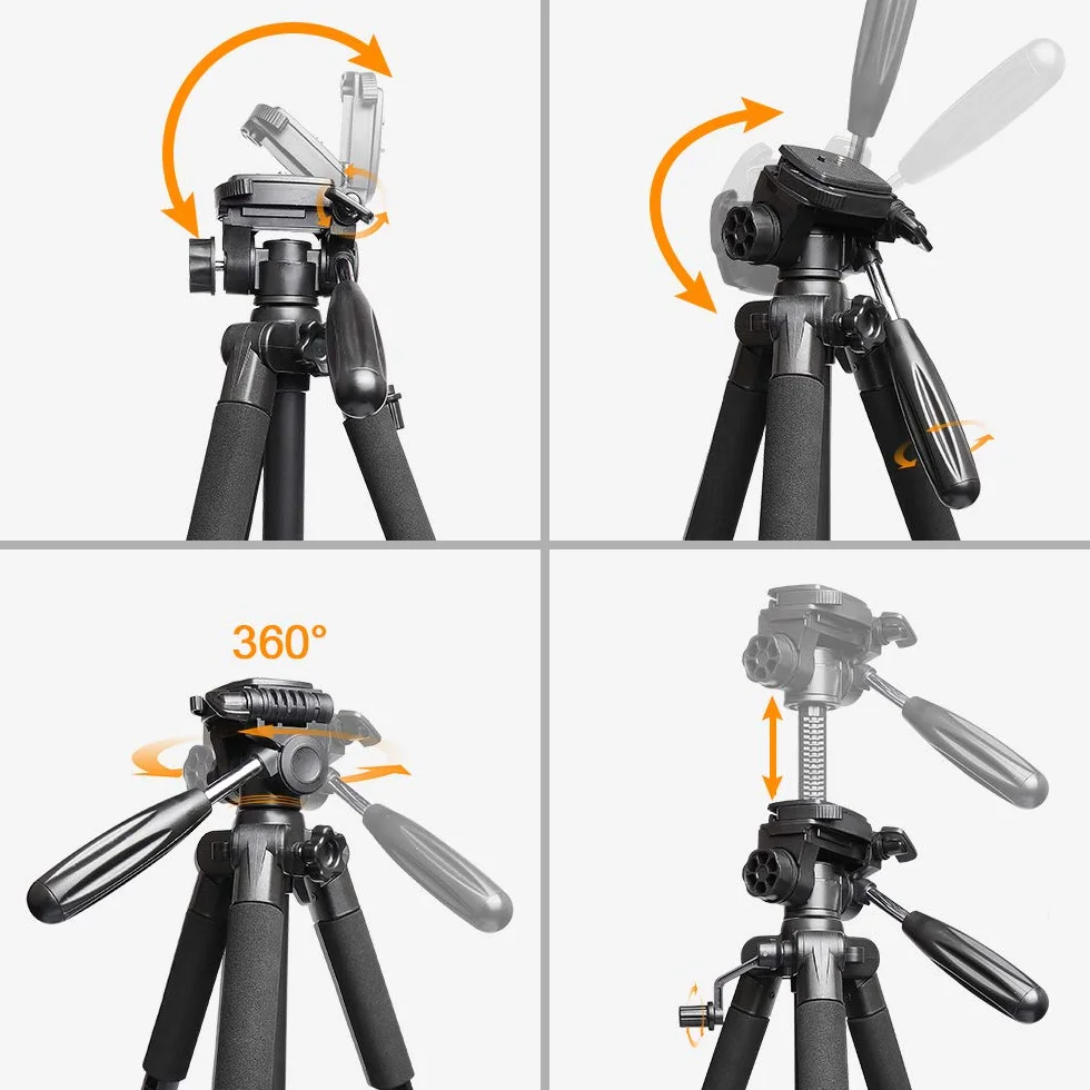 Huepar TPD14 143 cm/56" Stativ für Kreuzlinienlaser, Verstellbares Leichtgewicht Reisestativ mit 3-Wege-schwenkbarer Panoramakopf, Schnellwechselplatte mit 1/4"-20 Schraube und 5/8"-11 Überwurfmutter
