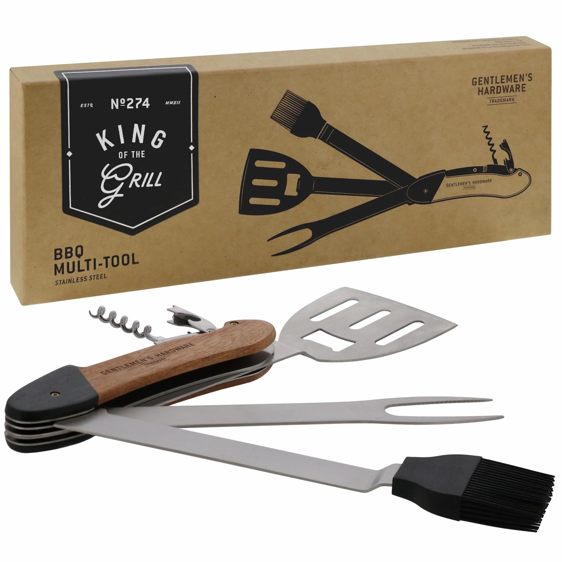 Gentlemen's Hardware Wielofunkcyjne narzędzie do grilla, drewno akacjowe i stal nierdzewna, GEN274, brązowe