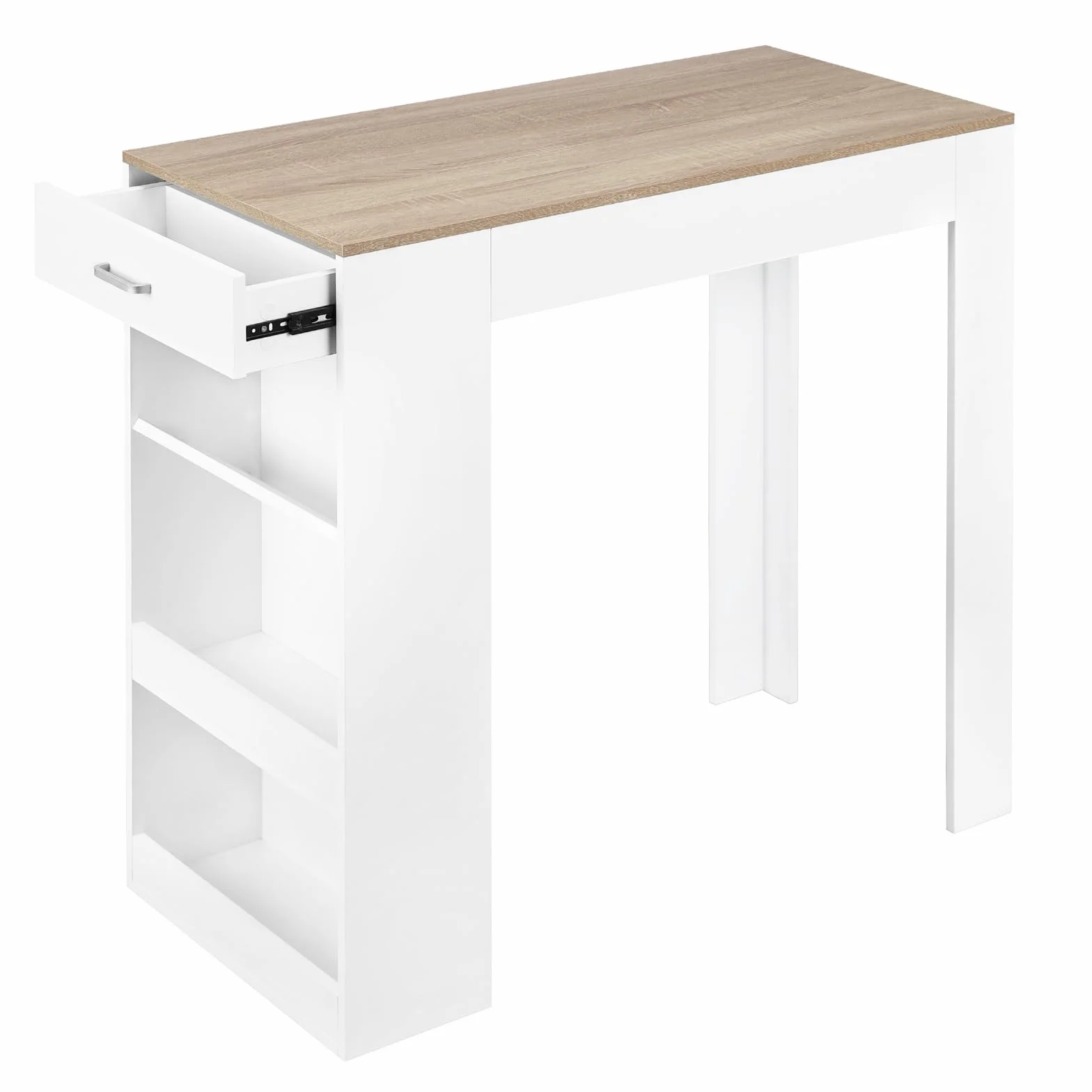 WOLTU BT47whe Stolik barowy z 1 szufladą, 3 półki, z regałem na wino, stół kuchenny, do baru, kuchni, salonu, jadalni, 100 x 100 x 50 cm, kolor biały, imitacja drewna