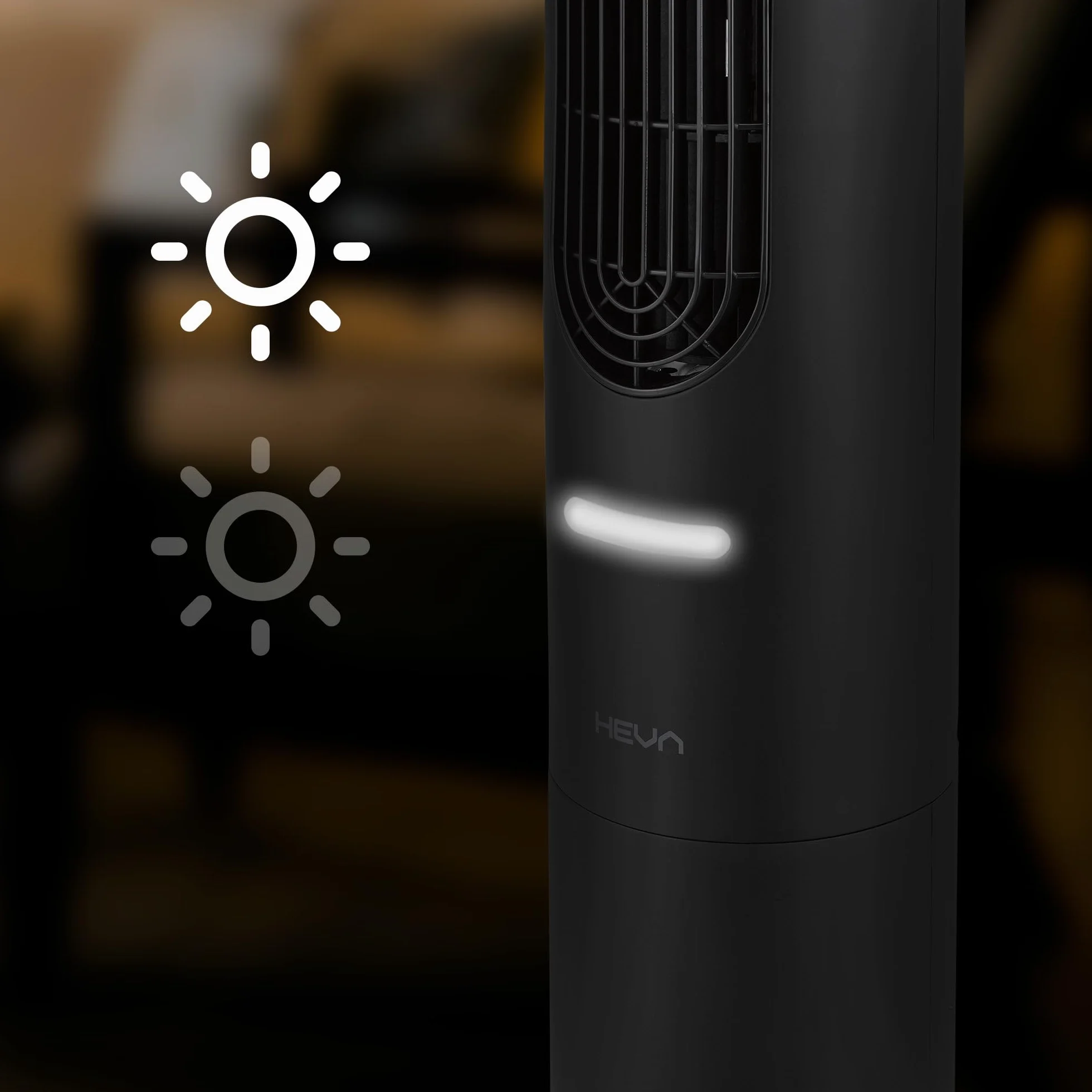 HEVA TAVO Wentylator kolumnowy z jonizacją 115 cm, pilot, timer 12 h, oscylacja 70°, LED, 3 tryby, 3 prędkości, czarny