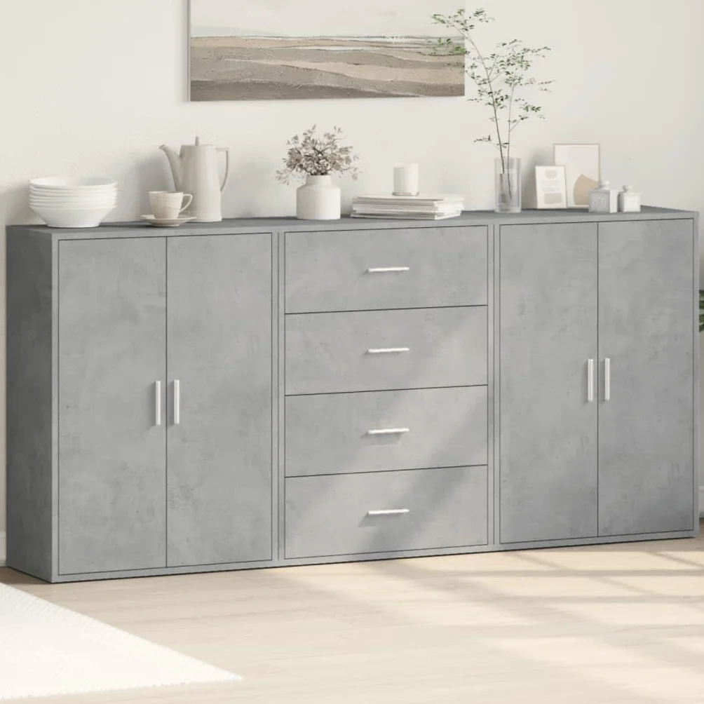 vidaXL Szafki, 3 szt., szarość betonu, 60x31x84 cm, komoda, szafka kuchenna, szafka do przechowywania w salonie, kredens, szafka do przedpokoju
