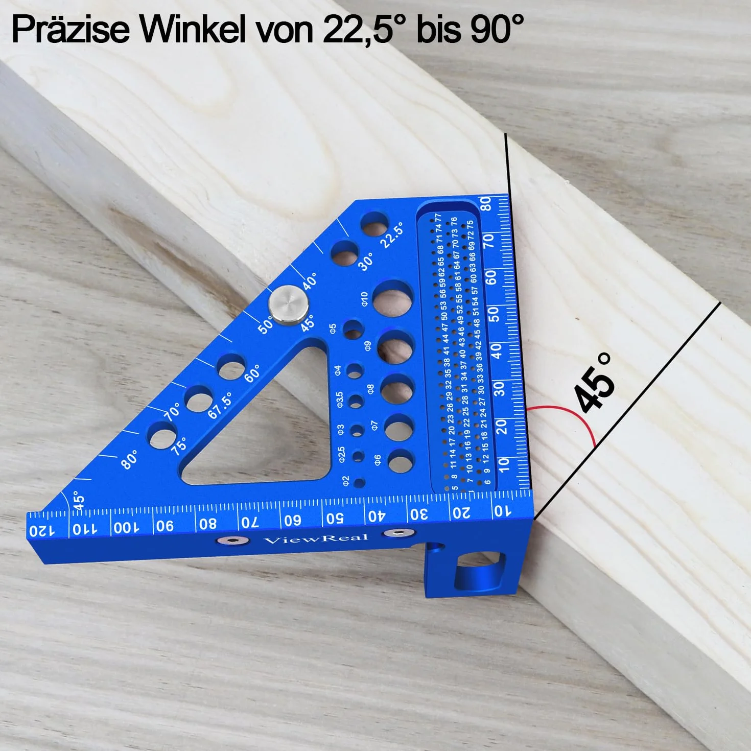 Wielofunkcyjny kątownik 3D, 22,5-90 stopni, stop aluminium, bardzo precyzyjne narzędzie pomiarowe do obróbki drewna, narzędzie pomiarowe dla stolarzy, inżynierów, niebieskie