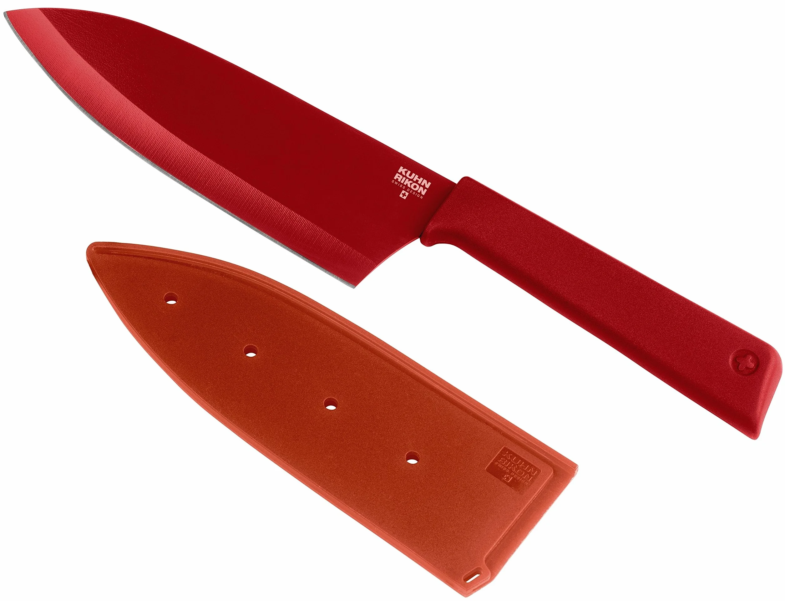 Kuhn Rikon Colori+ nieprzywierający nóż Santoku 27,5 cm czerwony z osłoną