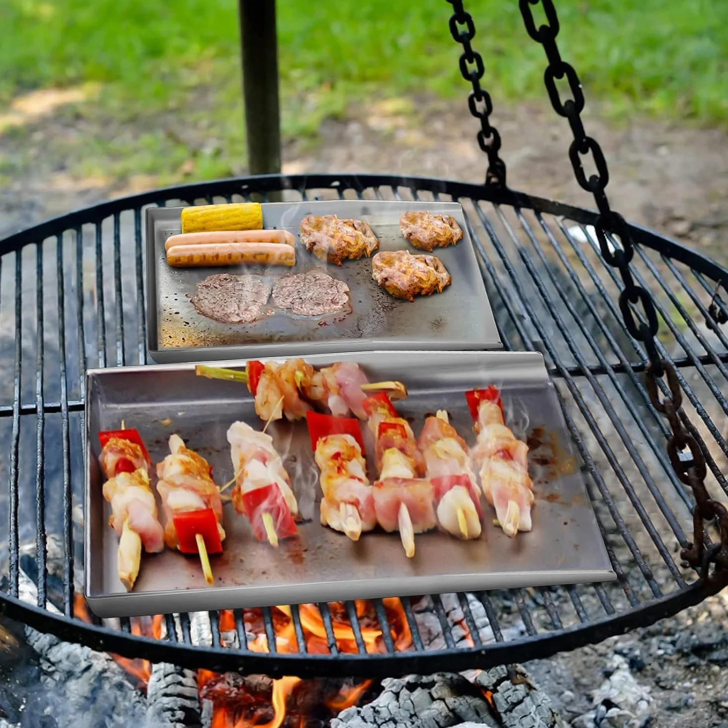 Uniwersalna płyta grillowa Plancha ze stali nierdzewnej 27x20CM Uniwersalna płyta grillowa BBQ Plancha pasująca do grilla gazowego Weber i grilla na węgiel drzewny, prostokątna, masywna